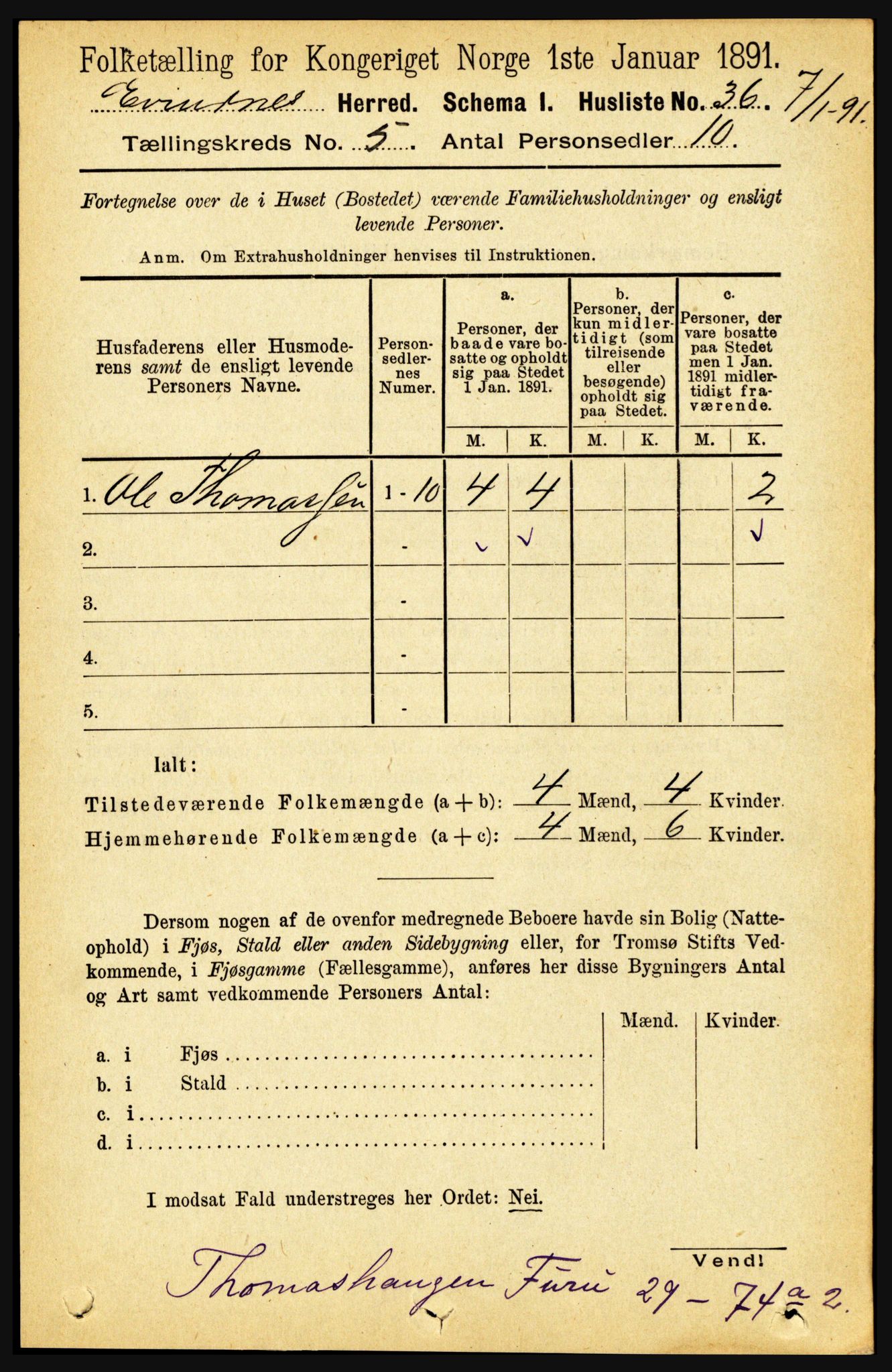 RA, Folketelling 1891 for 1853 Evenes herred, 1891, s. 1618