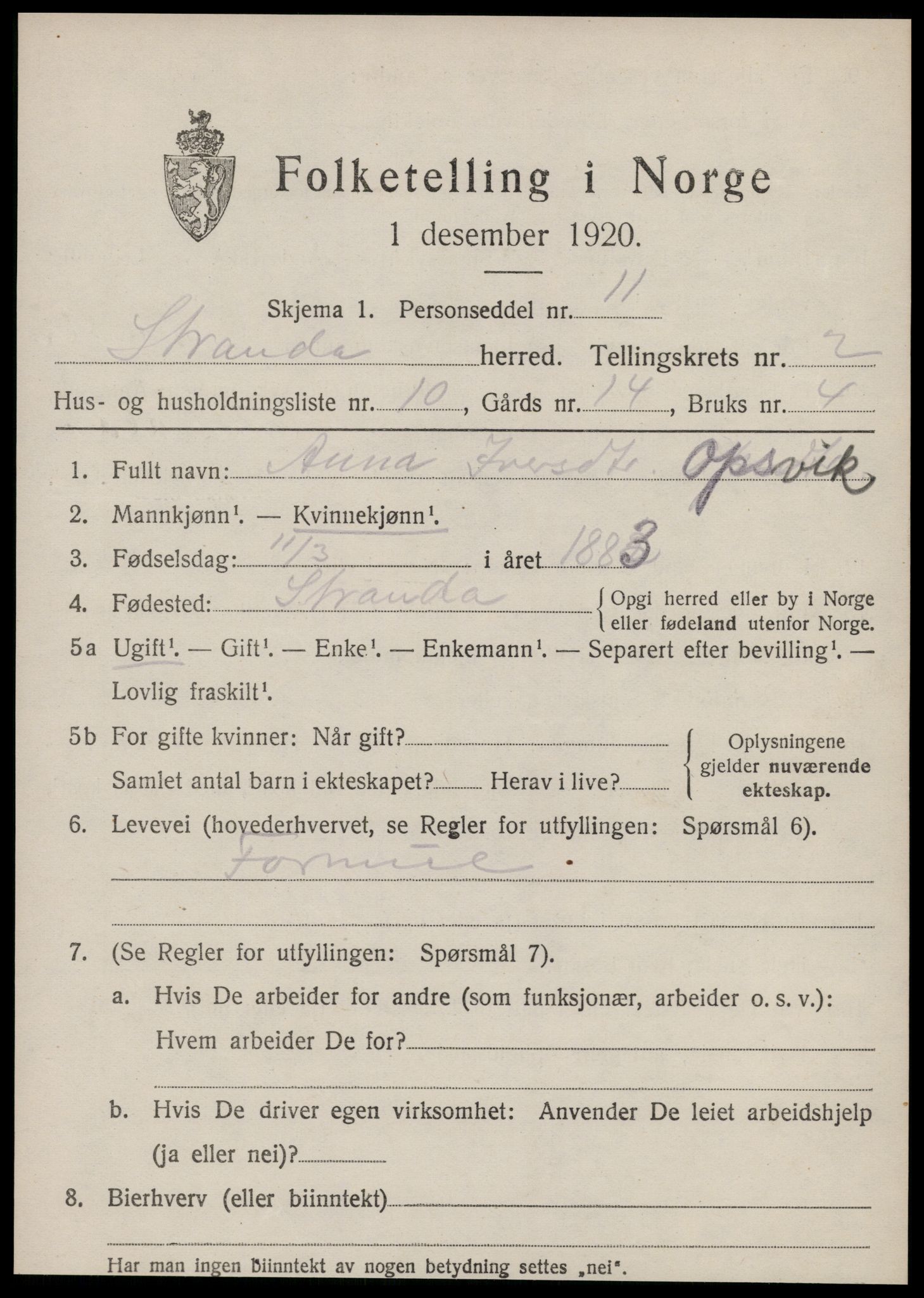 SAT, Folketelling 1920 for 1525 Stranda herred, 1920, s. 1061