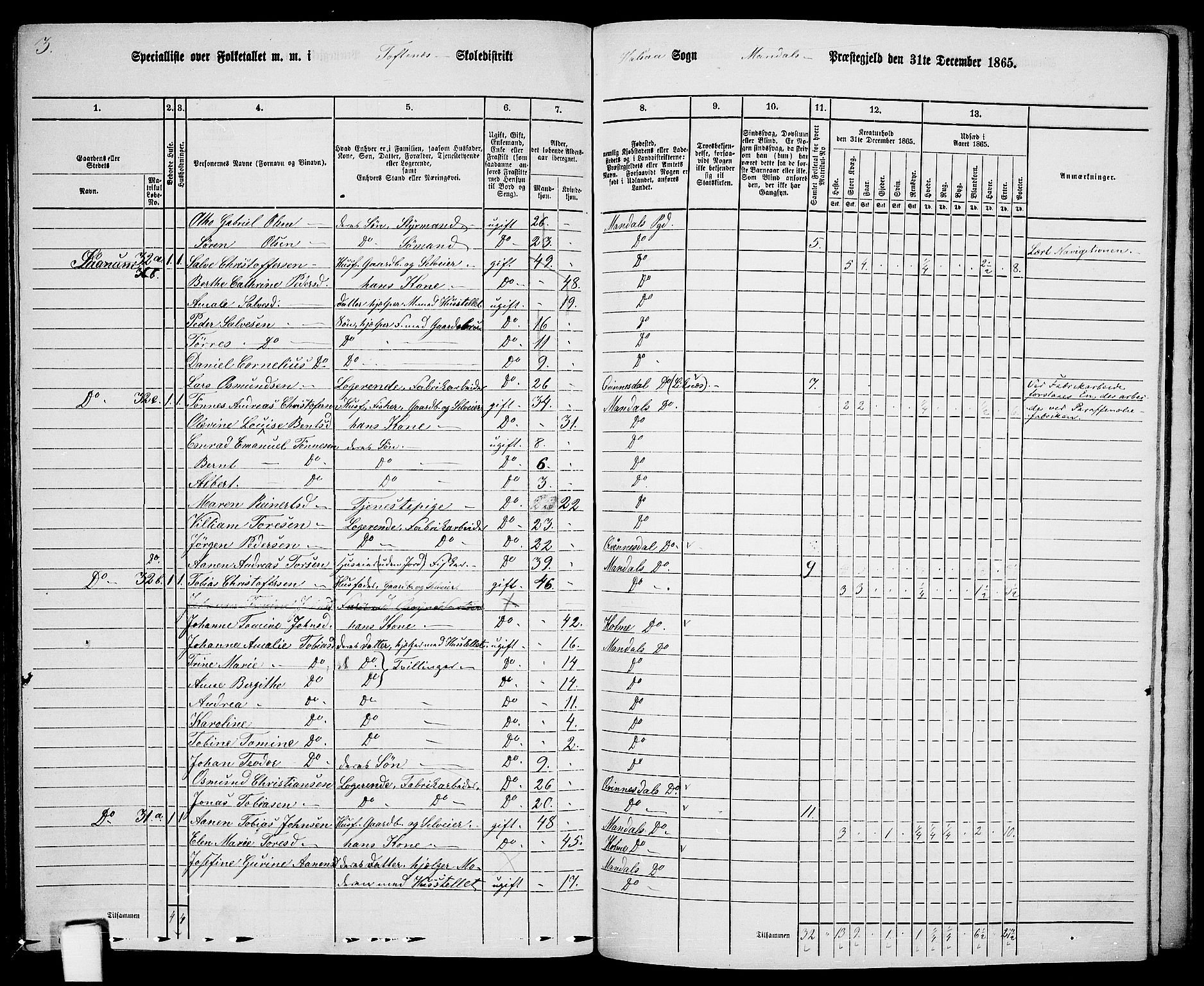 RA, Folketelling 1865 for 1019L Mandal prestegjeld, Halse sokn og Harkmark sokn, 1865, s. 112