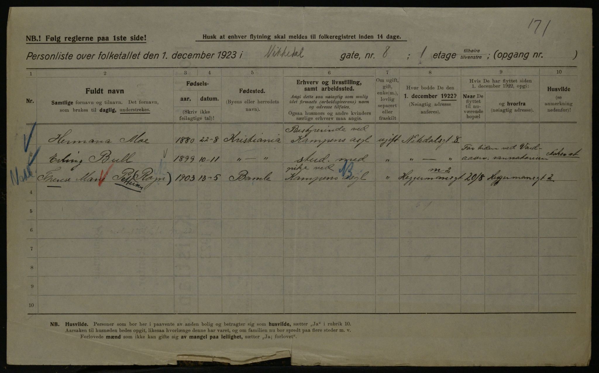 OBA, Kommunal folketelling 1.12.1923 for Kristiania, 1923, s. 78416