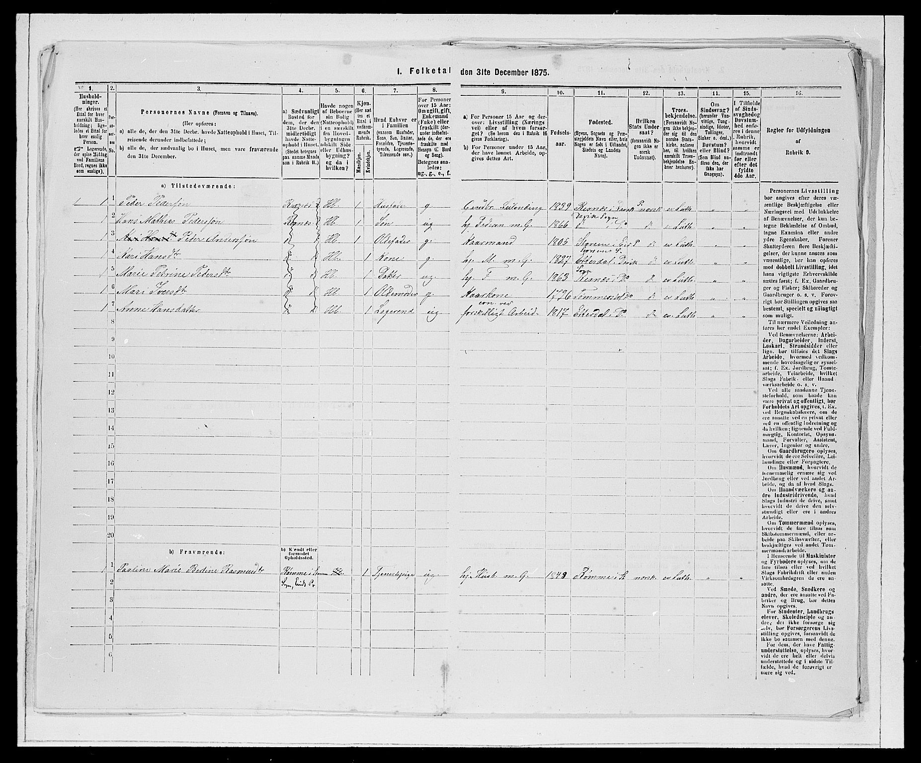 SAB, Folketelling 1875 for 1442P Davik prestegjeld, 1875, s. 307