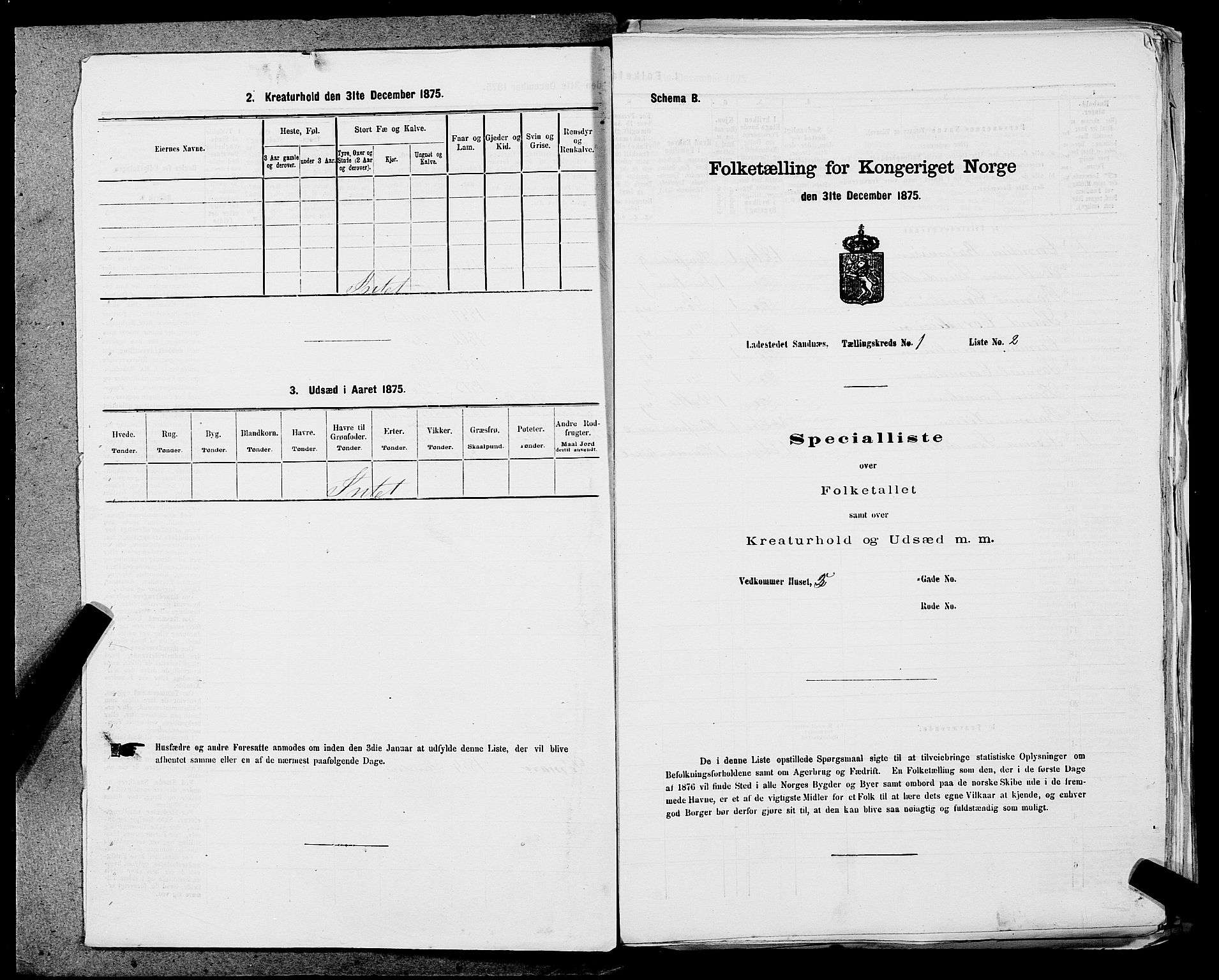 SAST, Folketelling 1875 for 1102B Høyland prestegjeld, Sandnes ladested, 1875, s. 3