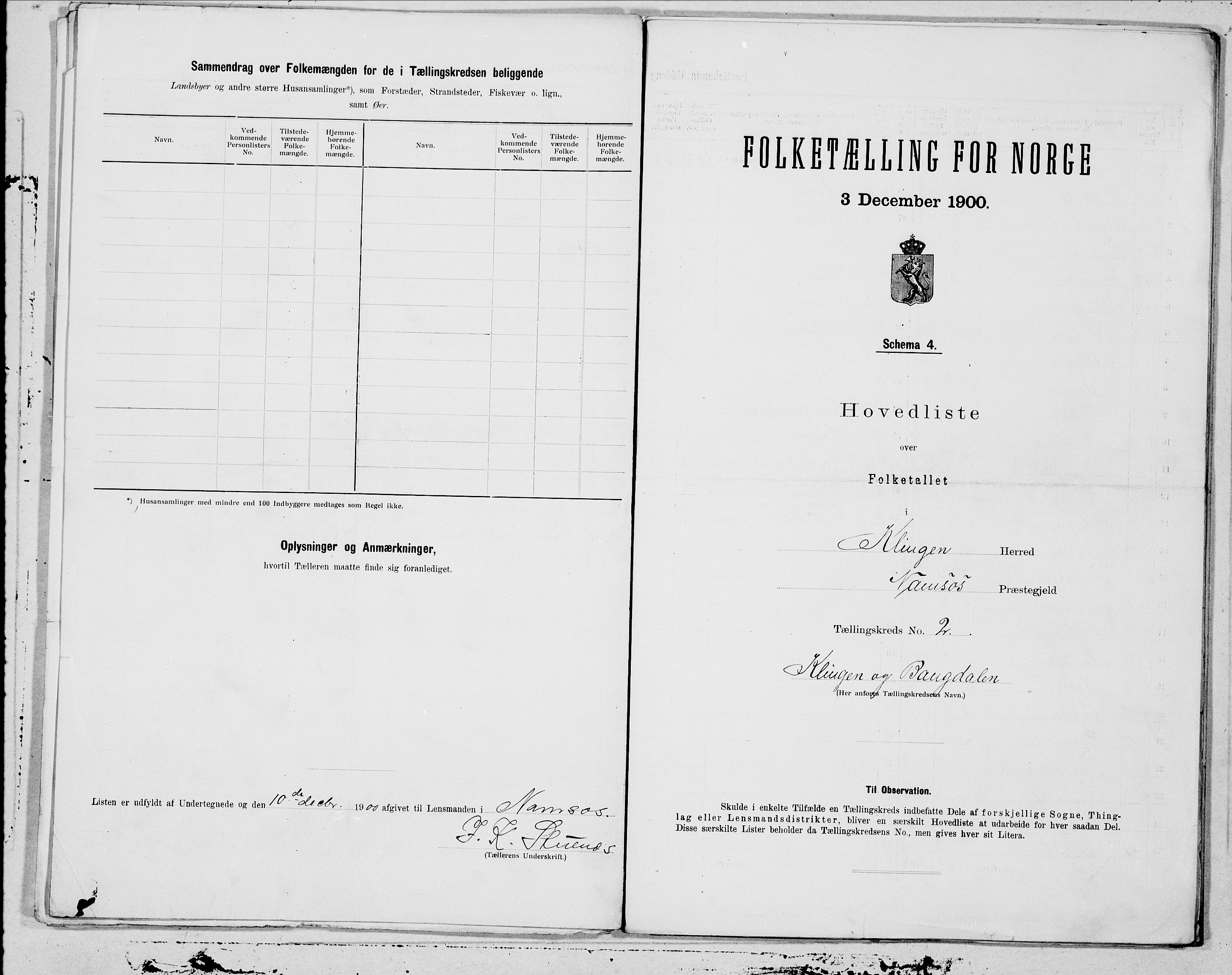 SAT, Folketelling 1900 for 1746 Klinga herred, 1900, s. 4