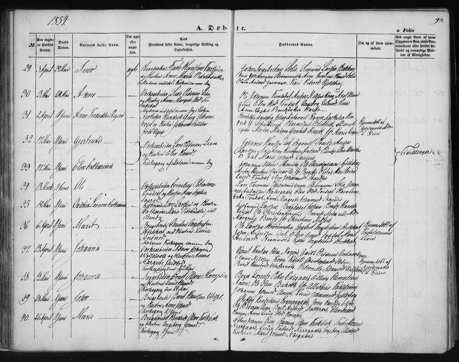 Ministerialprotokoller, klokkerbøker og fødselsregistre - Sør-Trøndelag, SAT/A-1456/681/L0931: Ministerialbok nr. 681A09, 1845-1859, s. 93