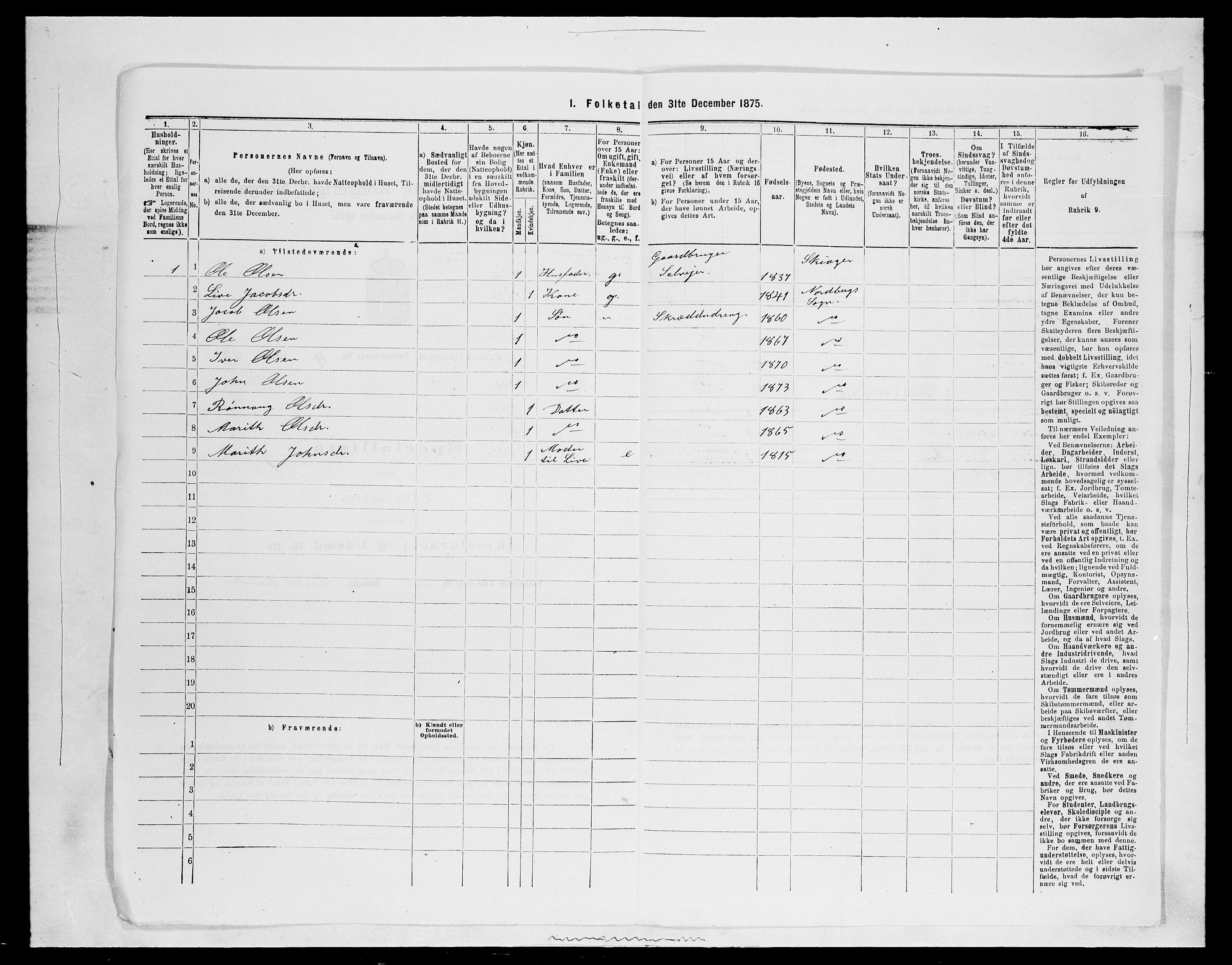 SAH, Folketelling 1875 for 0513P Skjåk prestegjeld, 1875, s. 707