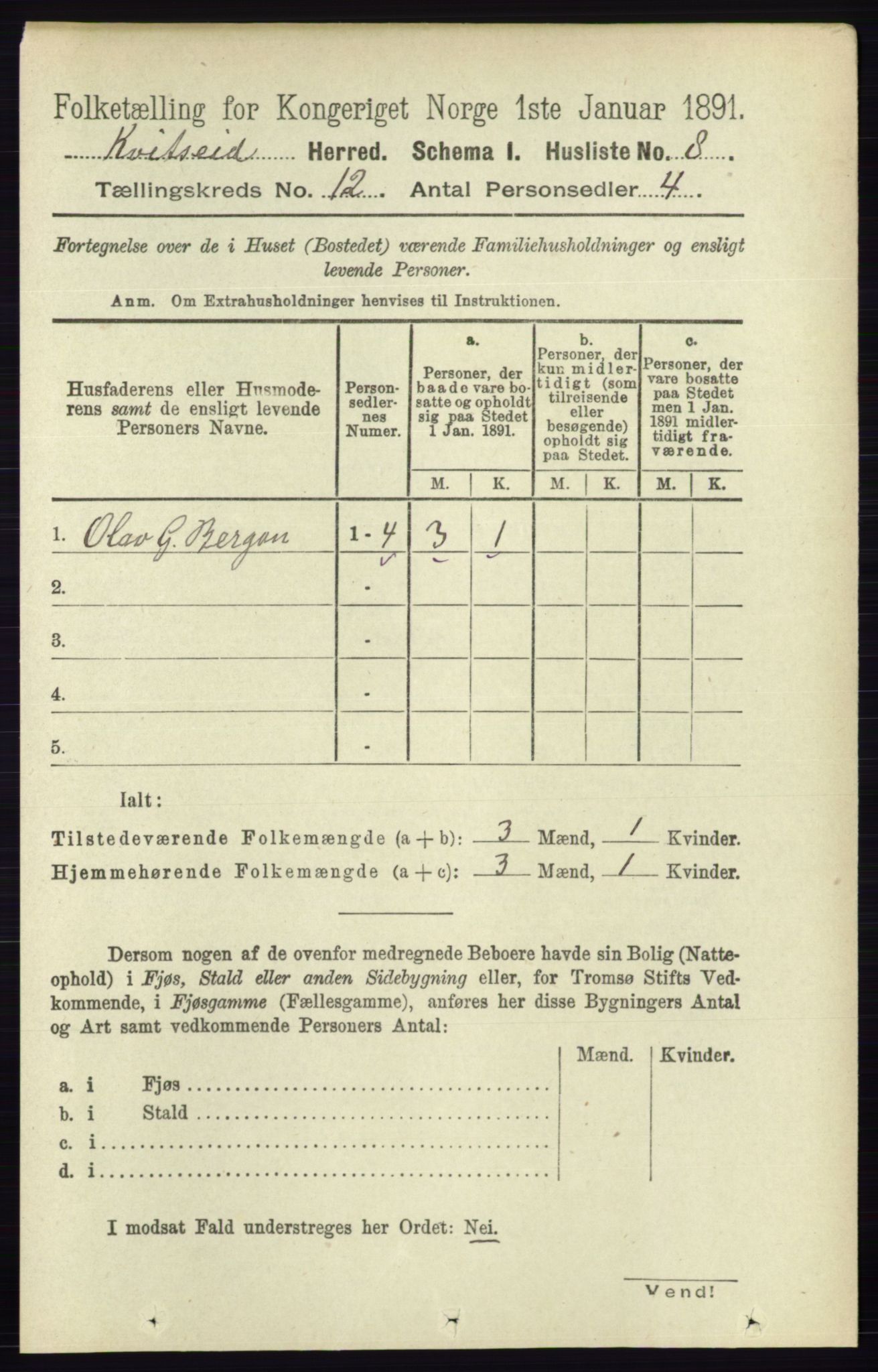 RA, Folketelling 1891 for 0829 Kviteseid herred, 1891, s. 2821