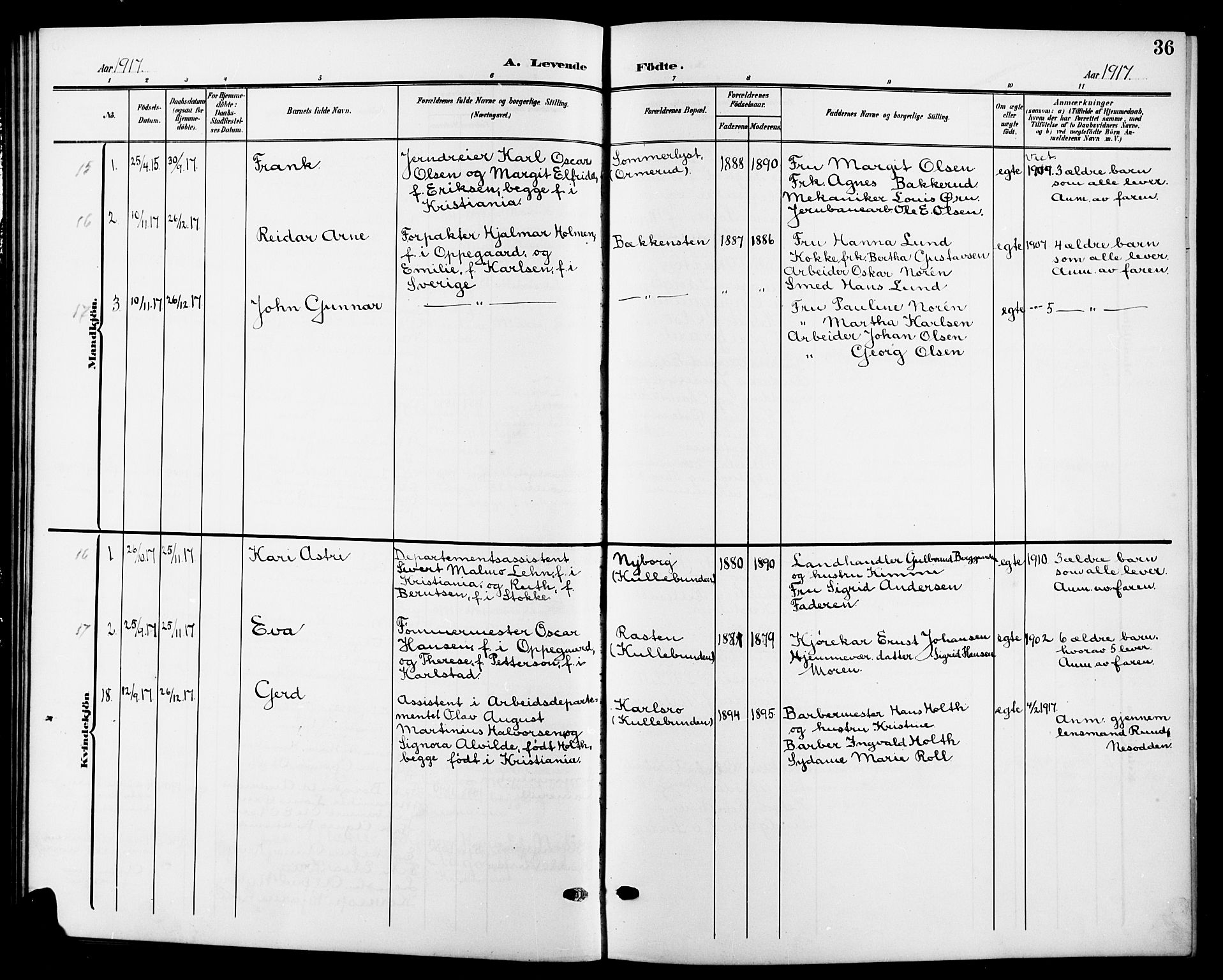 Nesodden prestekontor Kirkebøker, SAO/A-10013/G/Gb/L0001: Klokkerbok nr. II 1, 1905-1924, s. 36