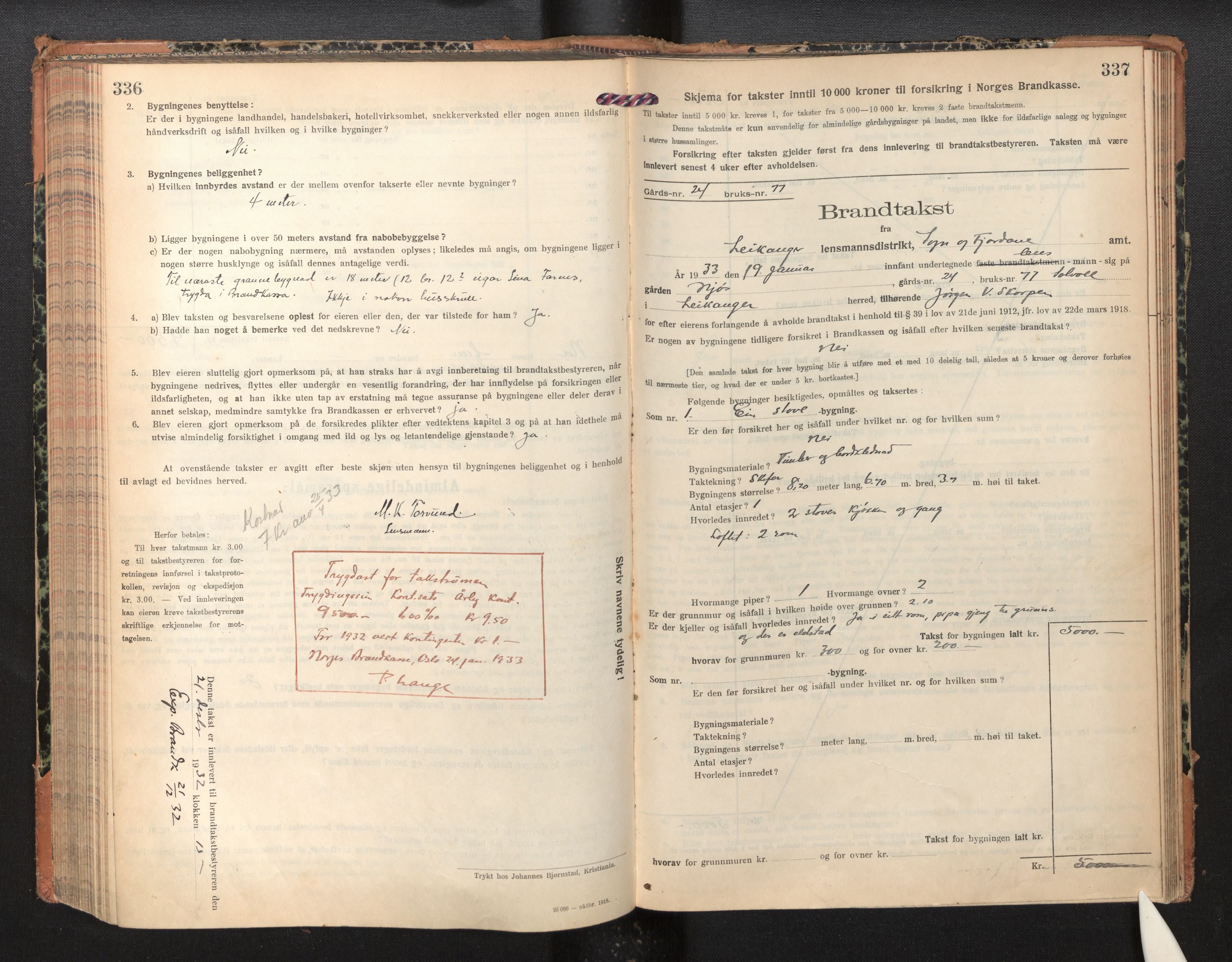Lensmannen i Leikanger, SAB/A-29201/0012/L0007: Branntakstprotokoll, skjematakst, 1926-1936, s. 336-337