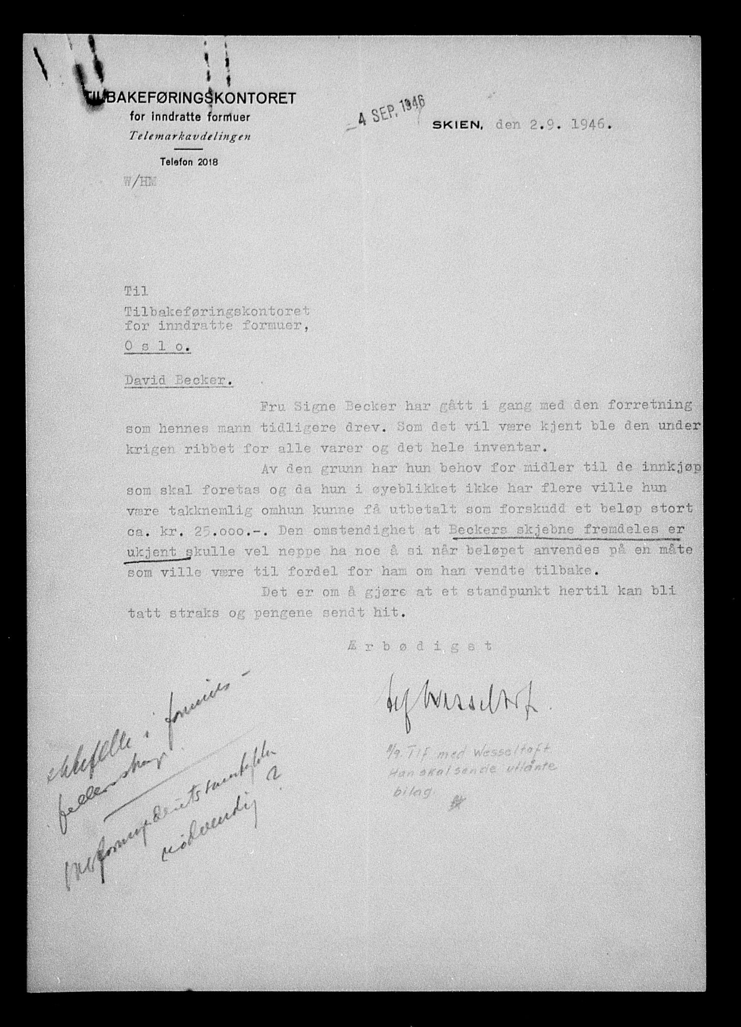Justisdepartementet, Tilbakeføringskontoret for inndratte formuer, AV/RA-S-1564/H/Hc/Hcd/L0990: --, 1945-1947, s. 85