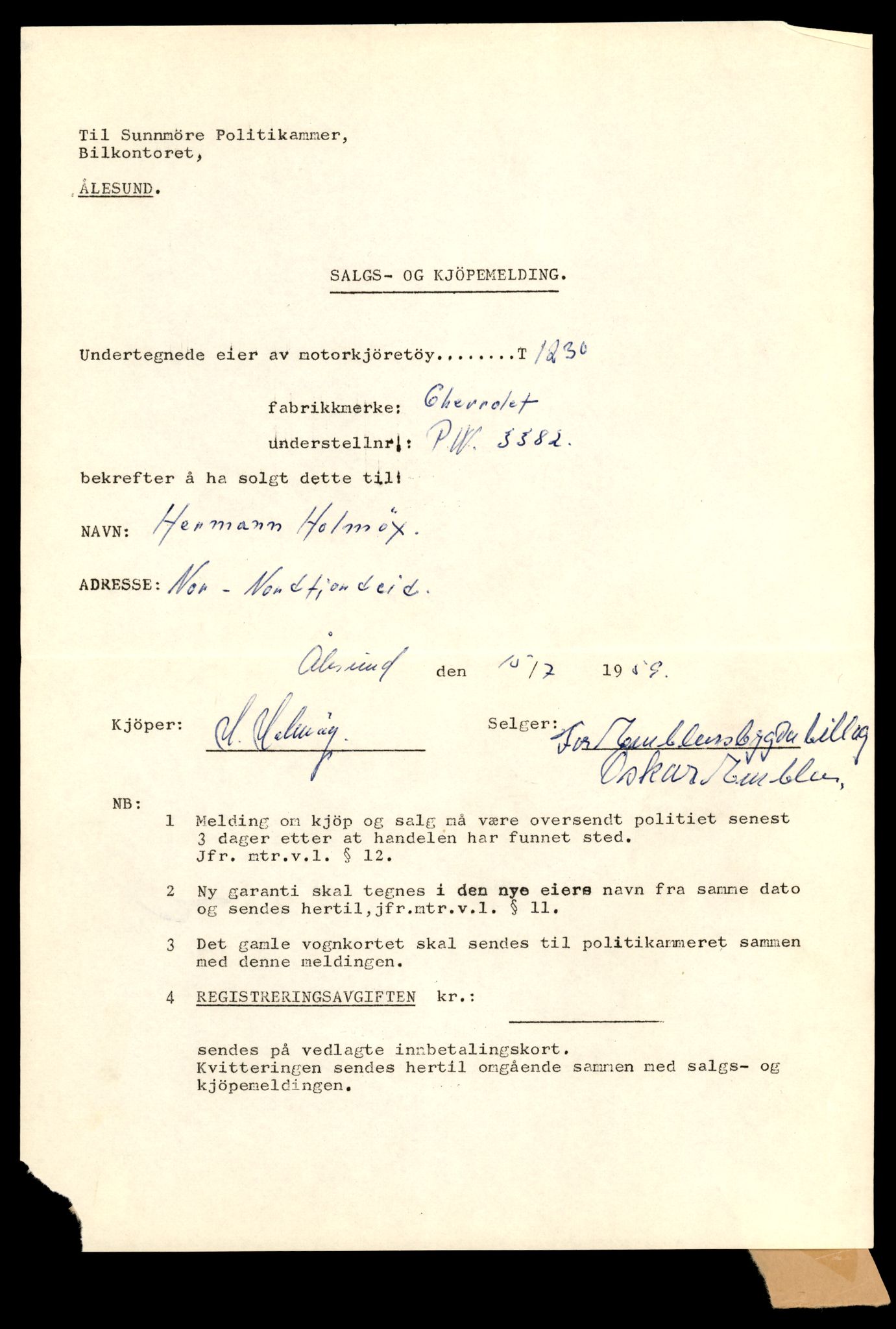 Møre og Romsdal vegkontor - Ålesund trafikkstasjon, AV/SAT-A-4099/F/Fe/L0011: Registreringskort for kjøretøy T 1170 - T 1289, 1927-1998, s. 1748