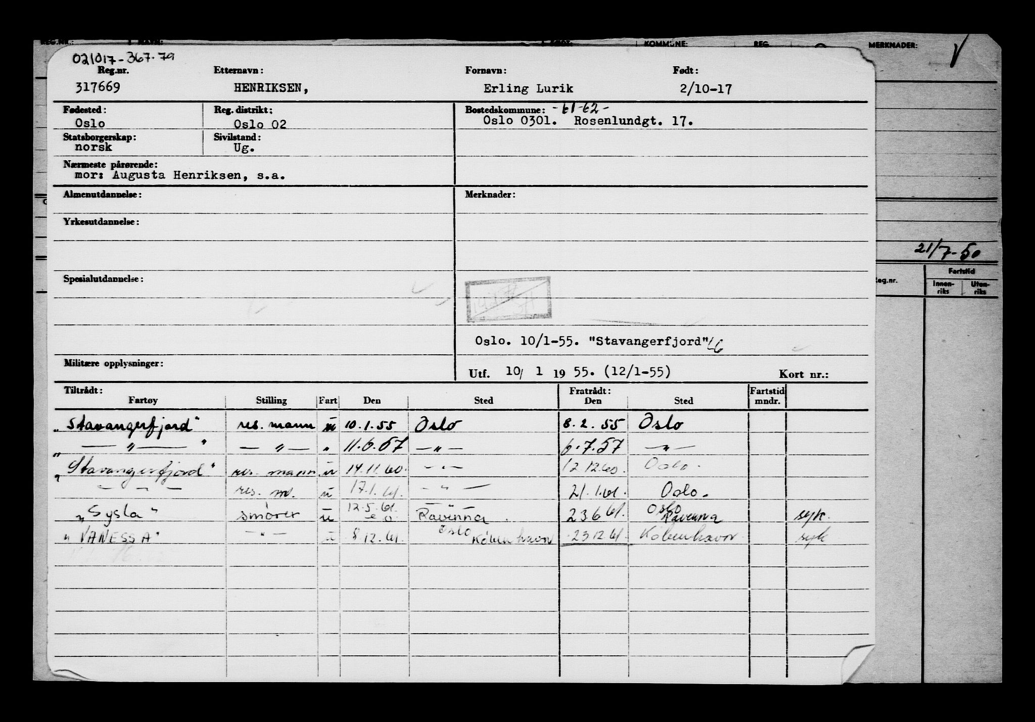 Direktoratet for sjømenn, AV/RA-S-3545/G/Gb/L0152: Hovedkort, 1917, s. 263