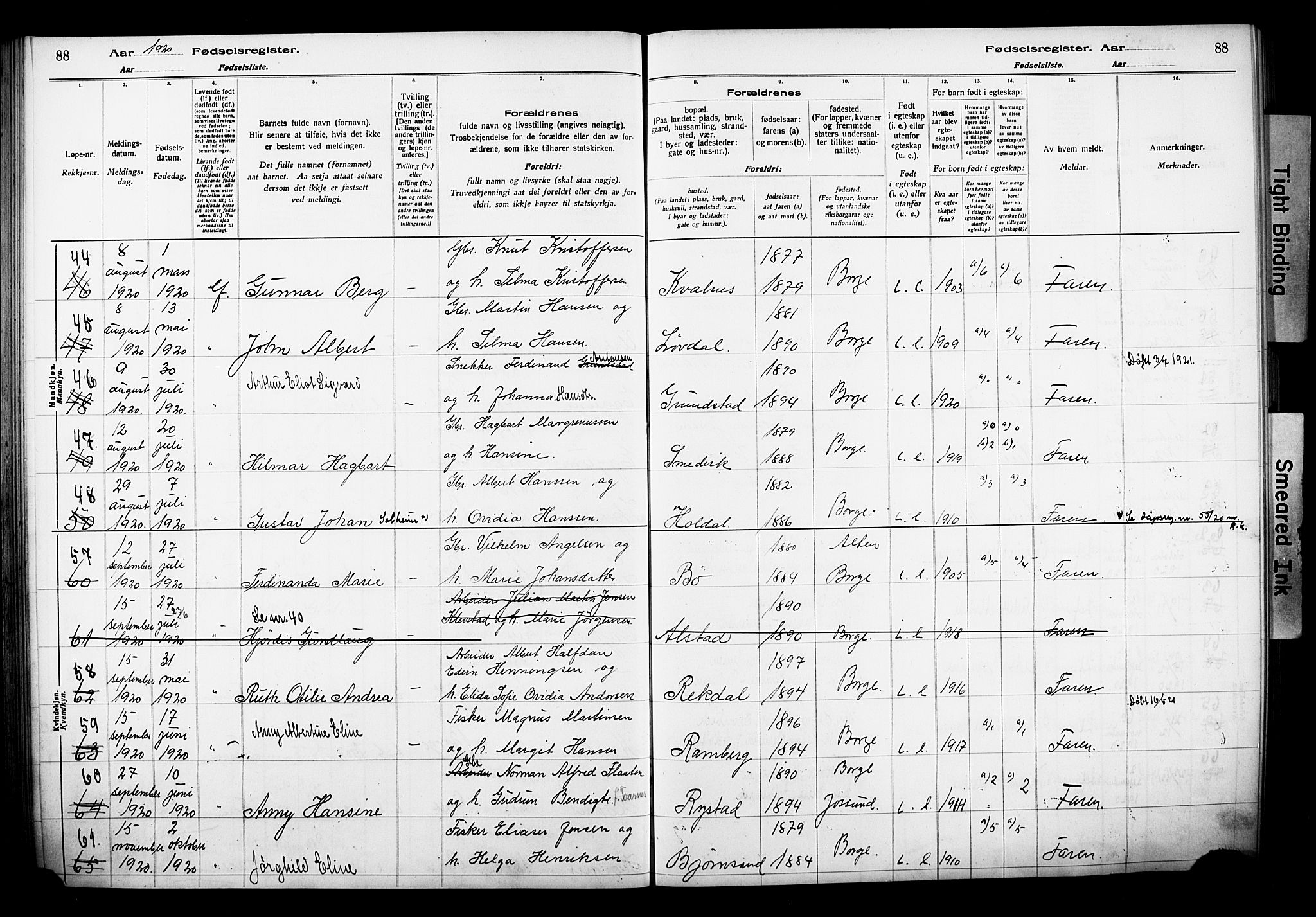 Ministerialprotokoller, klokkerbøker og fødselsregistre - Nordland, AV/SAT-A-1459/880/L1145: Fødselsregister nr. 880.II.4.1, 1916-1929, s. 88