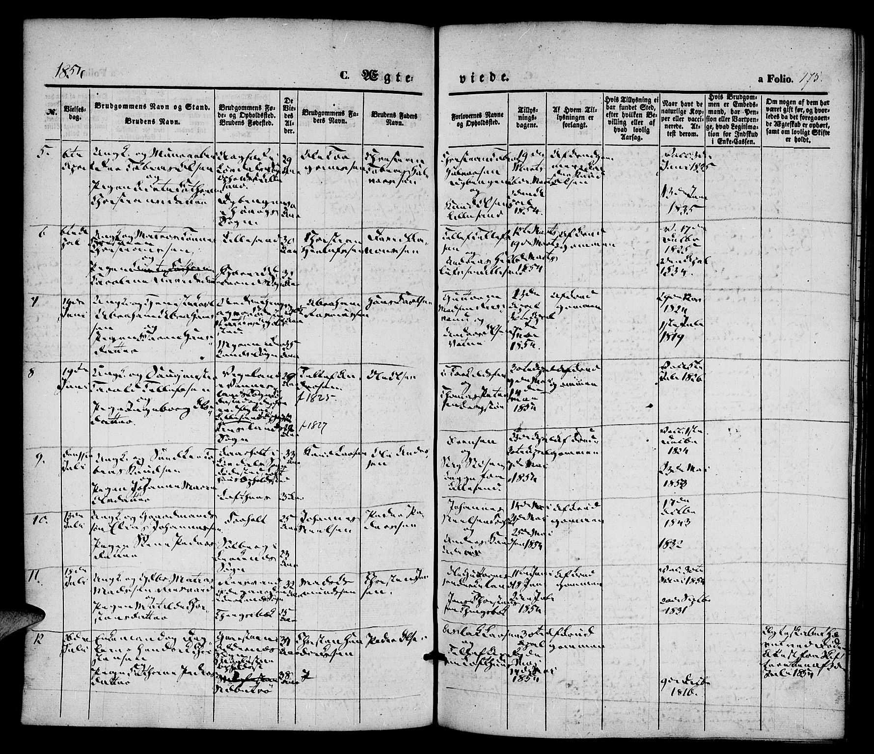 Vestre Moland sokneprestkontor, SAK/1111-0046/F/Fa/Fab/L0006: Ministerialbok nr. A 6, 1850-1858, s. 175