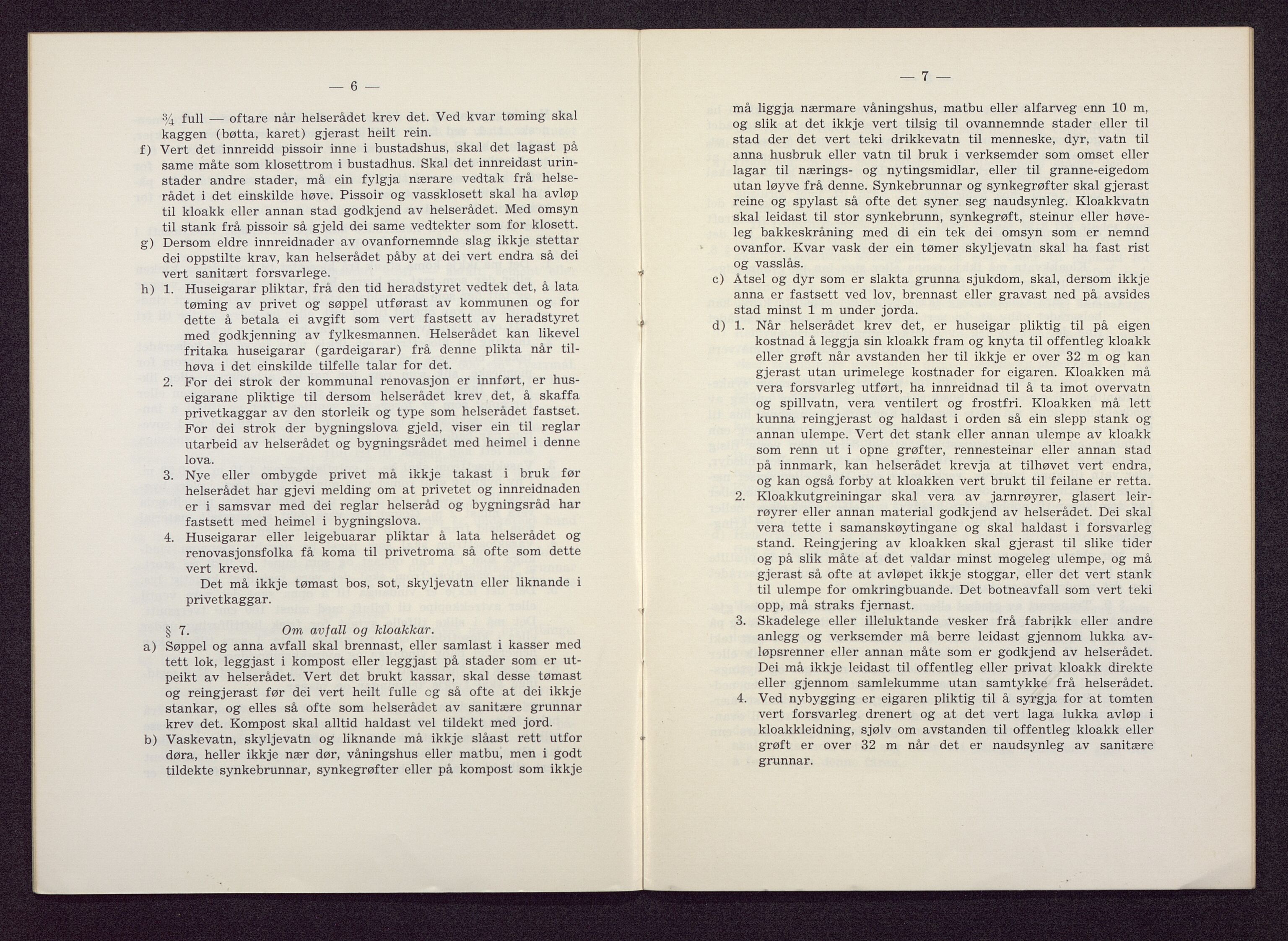 Haus/Arna kommune. Formannskapet, BBA/A-0057/X/L0001/0004: Egenproduserte trykksaker. / Helseføresegner for Haus herad, Hordaland fylke. Hefte., 1957