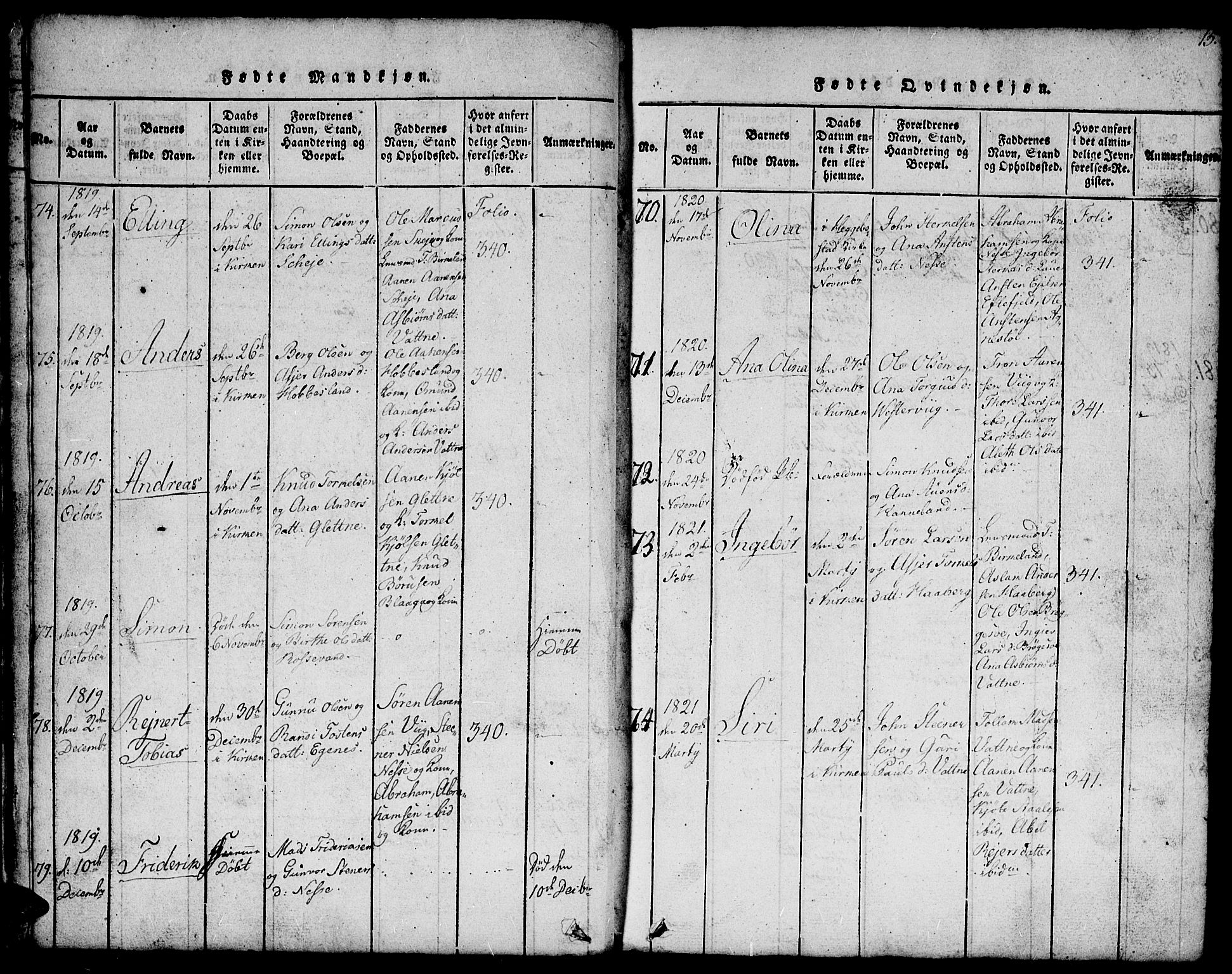Hægebostad sokneprestkontor, SAK/1111-0024/F/Fb/Fbb/L0001: Klokkerbok nr. B 1, 1816-1850, s. 15