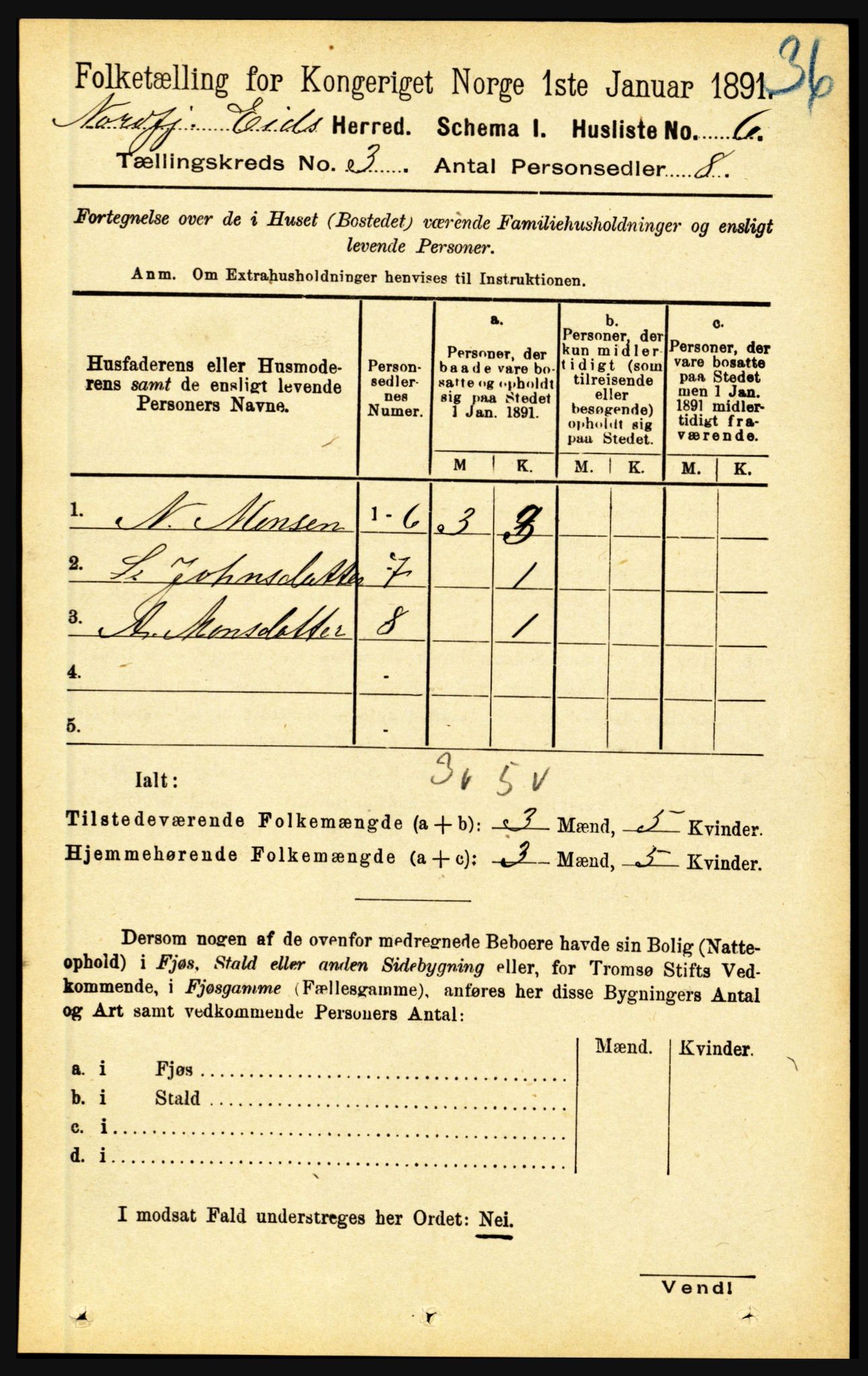 RA, Folketelling 1891 for 1443 Eid herred, 1891, s. 493