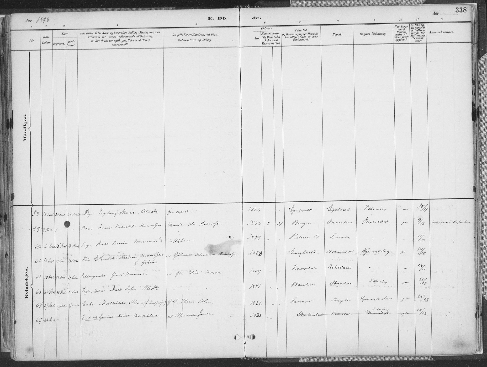 Mandal sokneprestkontor, AV/SAK-1111-0030/F/Fa/Faa/L0018: Ministerialbok nr. A 18, 1890-1905, s. 338