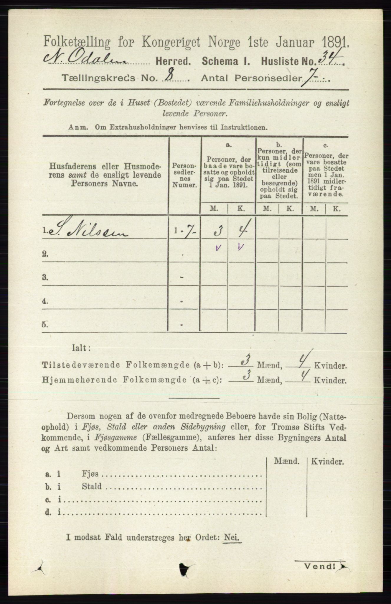 RA, Folketelling 1891 for 0418 Nord-Odal herred, 1891, s. 3219