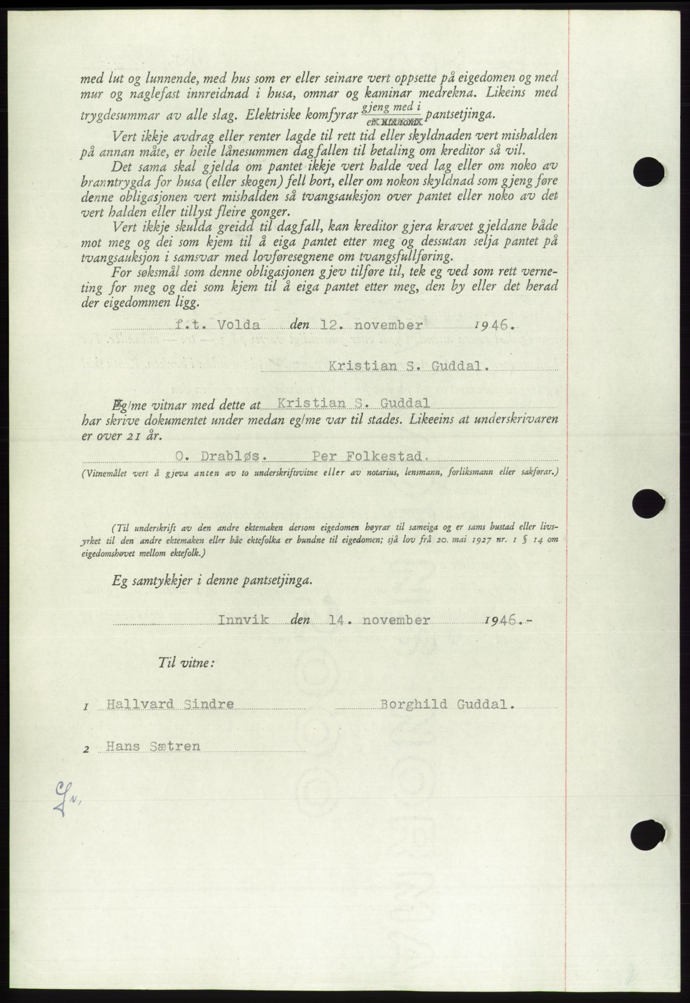Søre Sunnmøre sorenskriveri, AV/SAT-A-4122/1/2/2C/L0114: Pantebok nr. 1-2B, 1943-1947, Dagboknr: 1551/1946