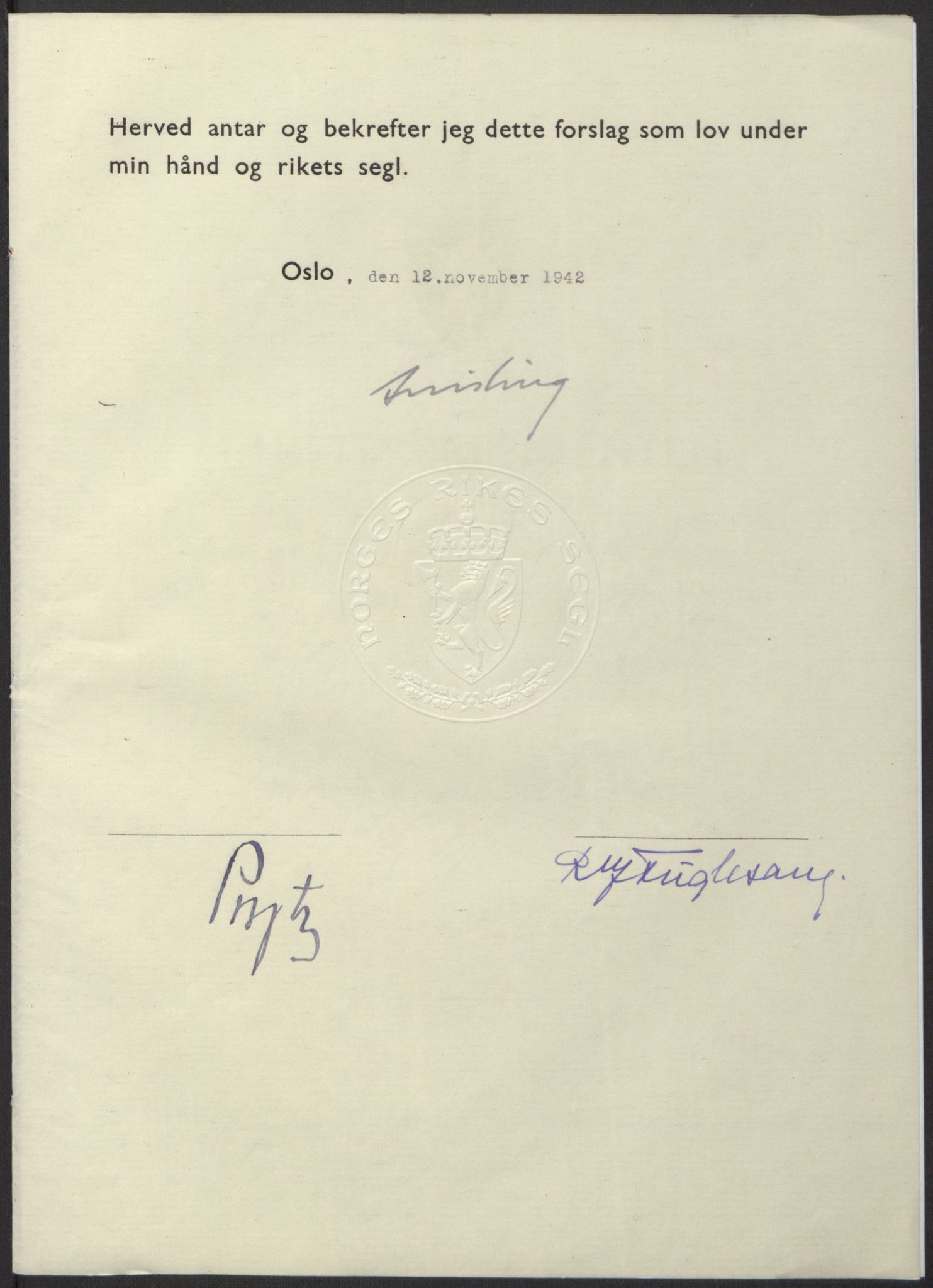 NS-administrasjonen 1940-1945 (Statsrådsekretariatet, de kommisariske statsråder mm), RA/S-4279/D/Db/L0098: Lover II, 1942, s. 519