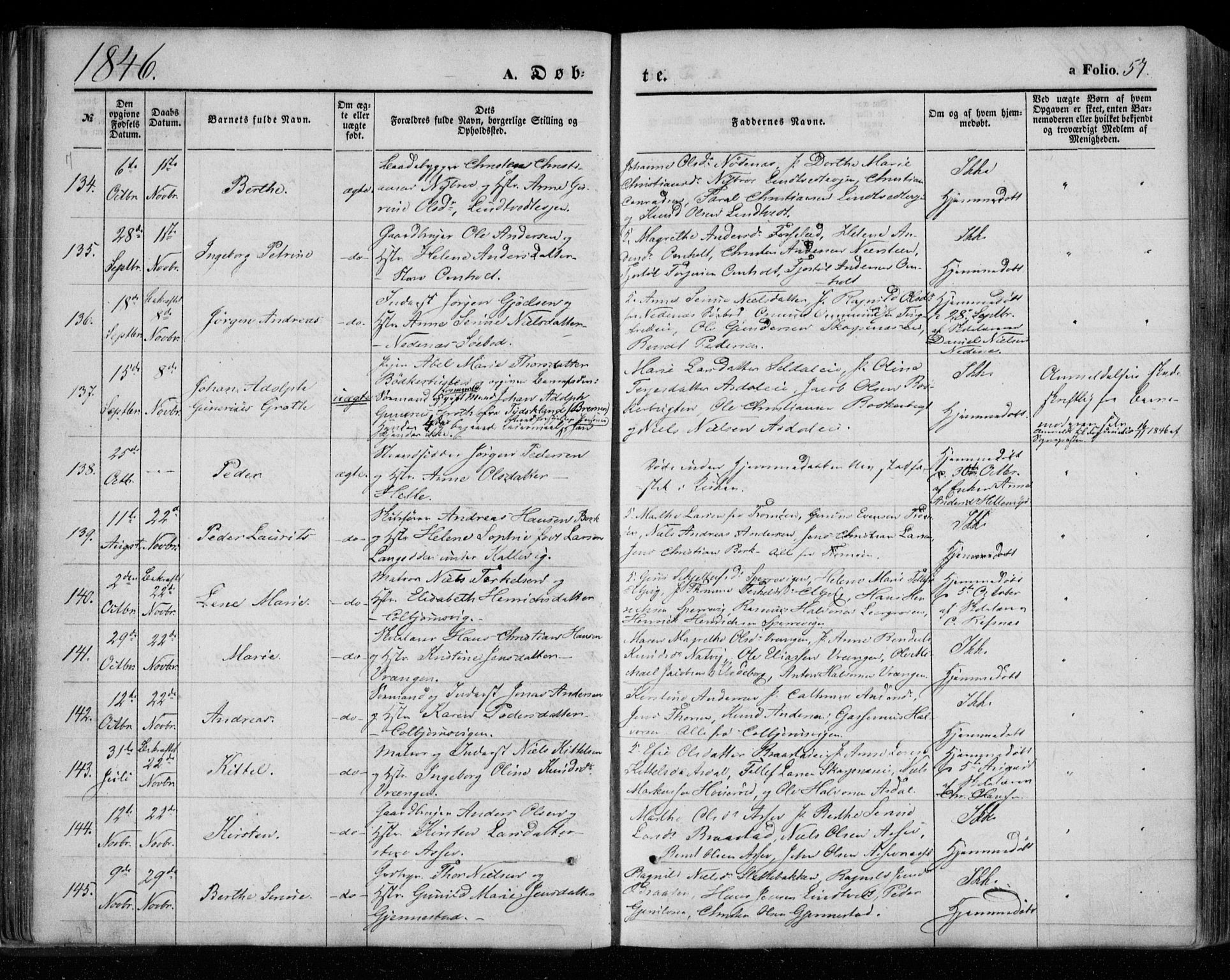 Øyestad sokneprestkontor, AV/SAK-1111-0049/F/Fa/L0014: Ministerialbok nr. A 14, 1843-1856, s. 57