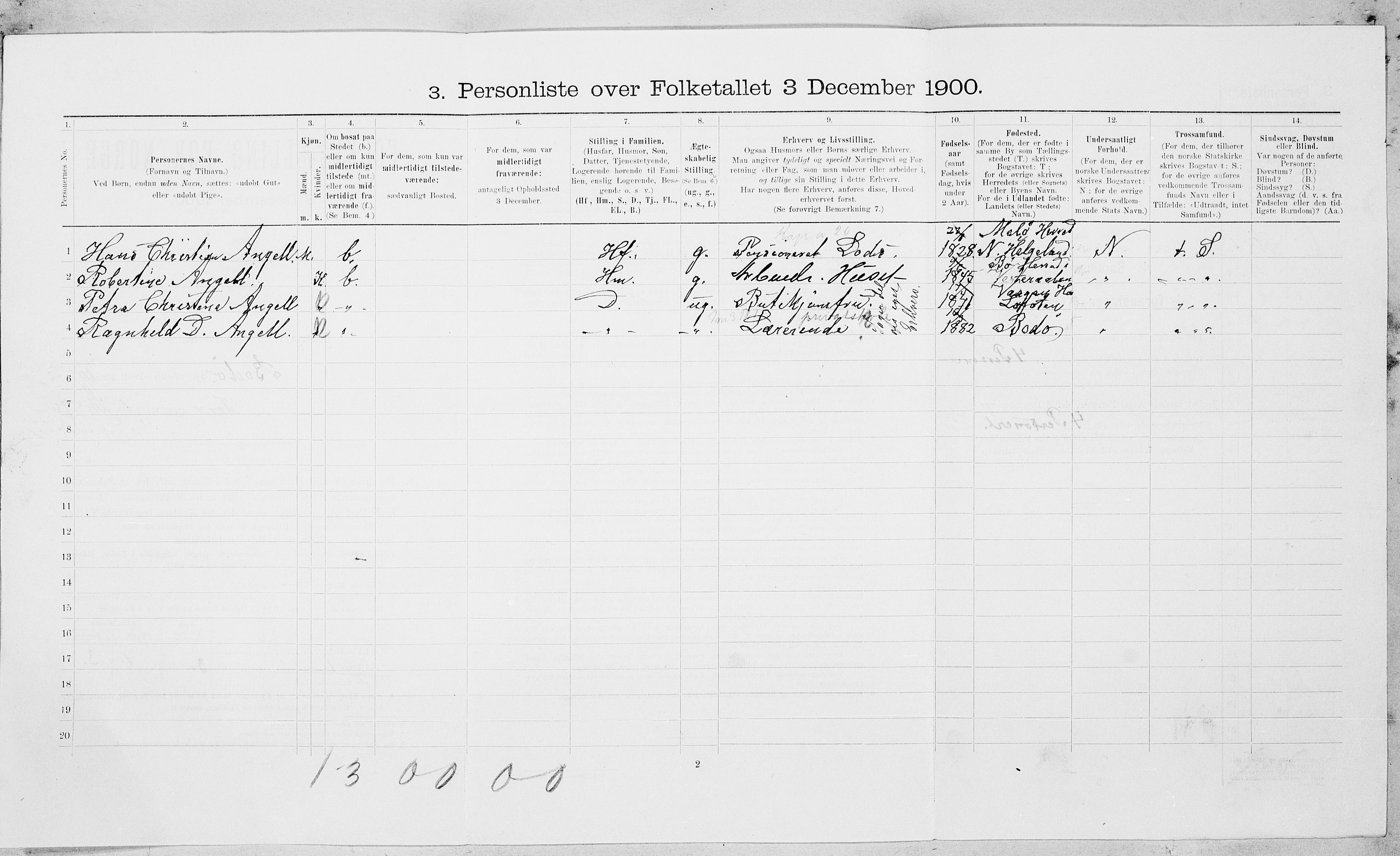 SAT, Folketelling 1900 for 1804 Bodø kjøpstad, 1900, s. 726
