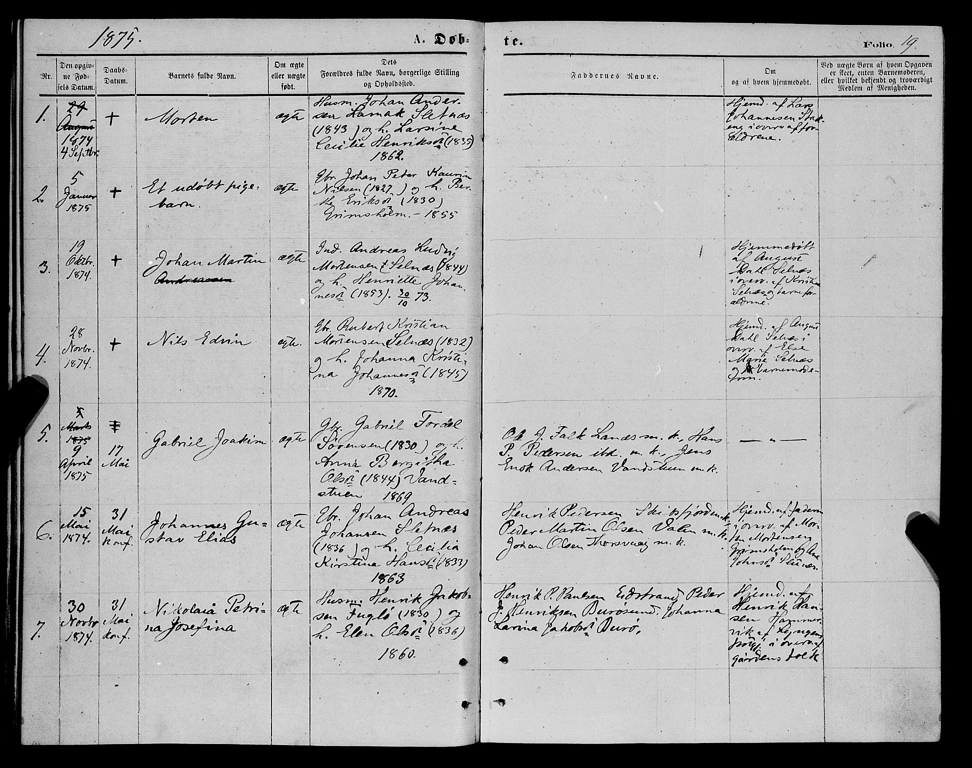 Karlsøy sokneprestembete, AV/SATØ-S-1299/H/Ha/Haa/L0005kirke: Ministerialbok nr. 5, 1872-1878, s. 19