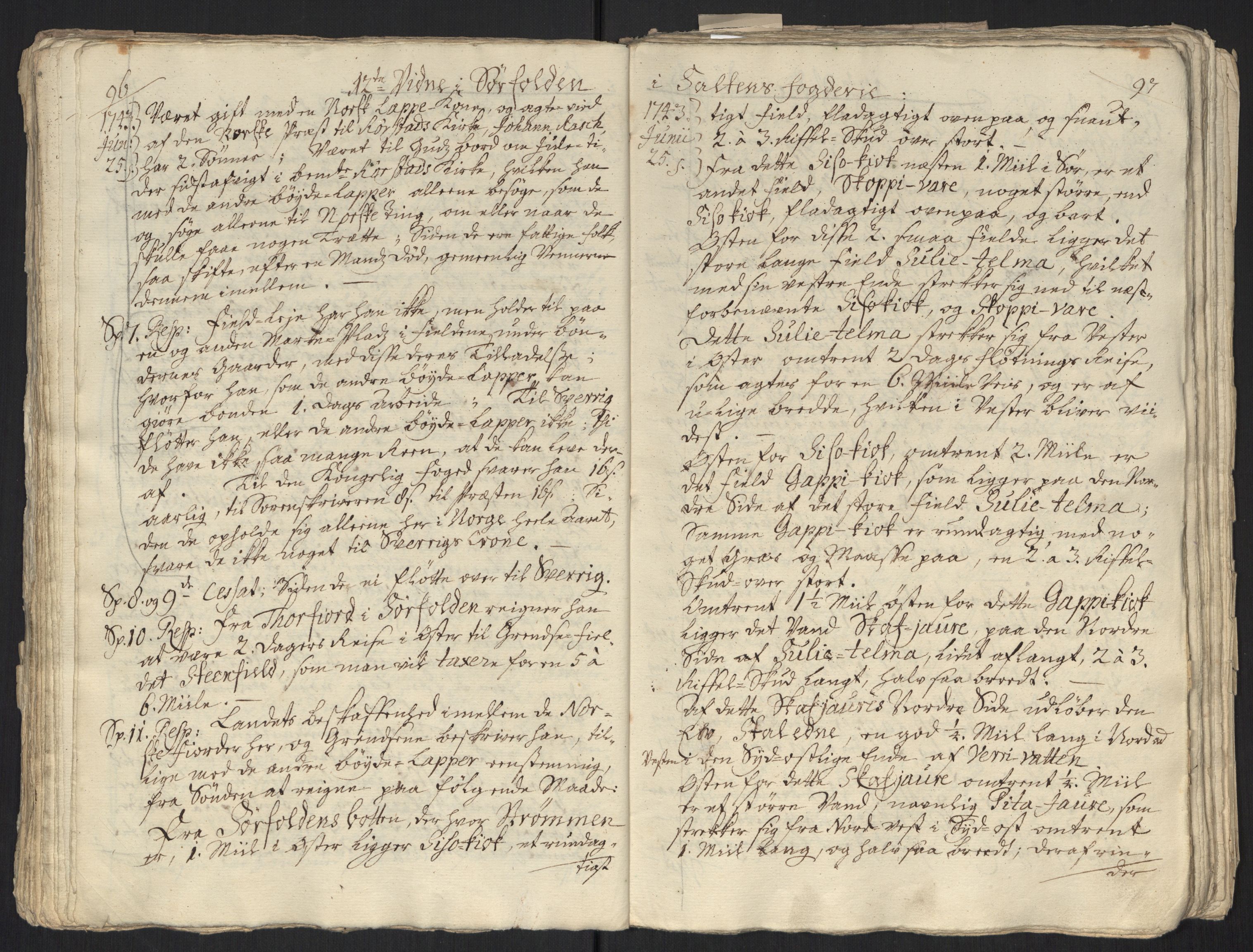 Danske Kanselli, Grensearkivet, AV/RA-EA-4062/F/L0011a/0001: Volum XXIII-XXVIa / Vol. XXIII: Major Schnitlers grenseeksaminasjonsprotokoll, 3. bind, 1743, s. 96-97