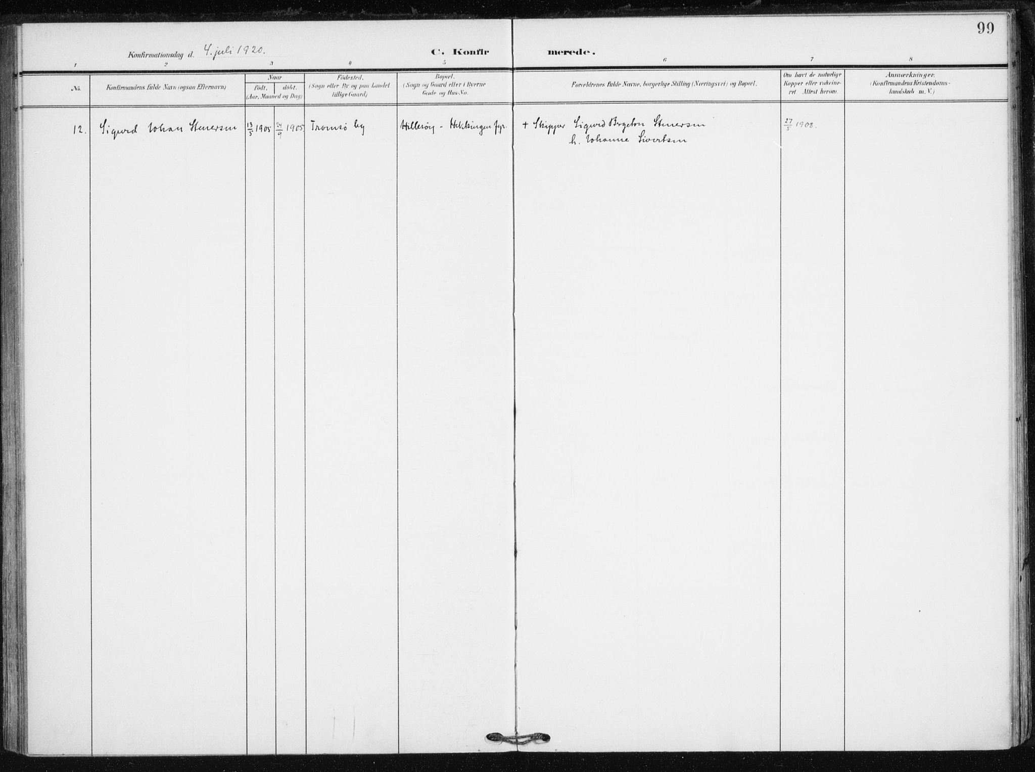 Tranøy sokneprestkontor, SATØ/S-1313/I/Ia/Iaa/L0013kirke: Ministerialbok nr. 13, 1905-1922, s. 99