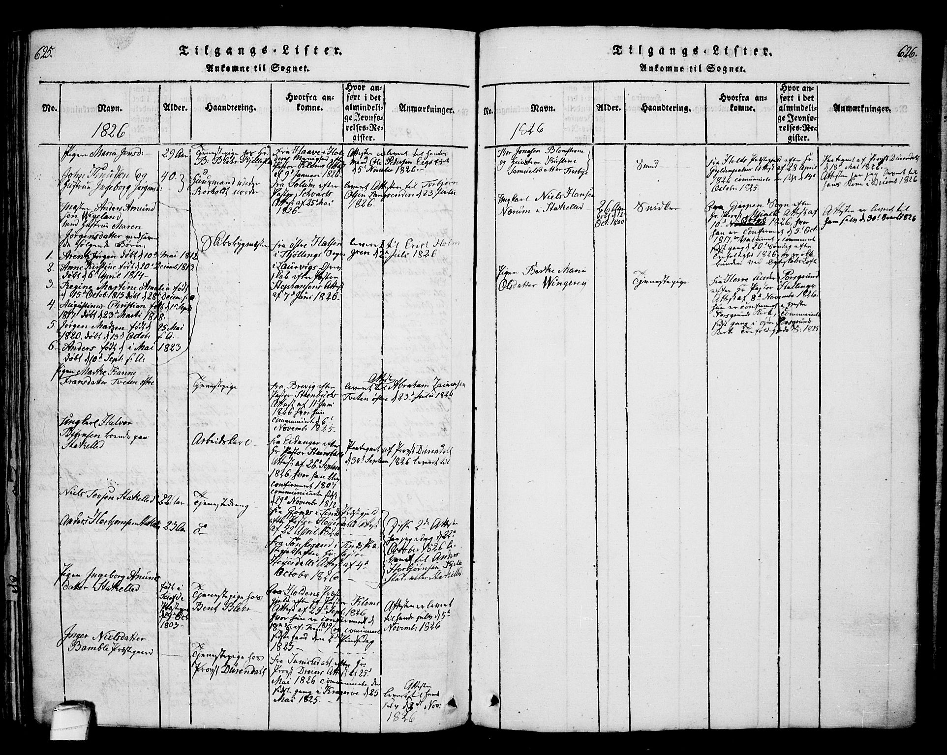 Bamble kirkebøker, AV/SAKO-A-253/G/Ga/L0005: Klokkerbok nr. I 5, 1814-1855, s. 625-626