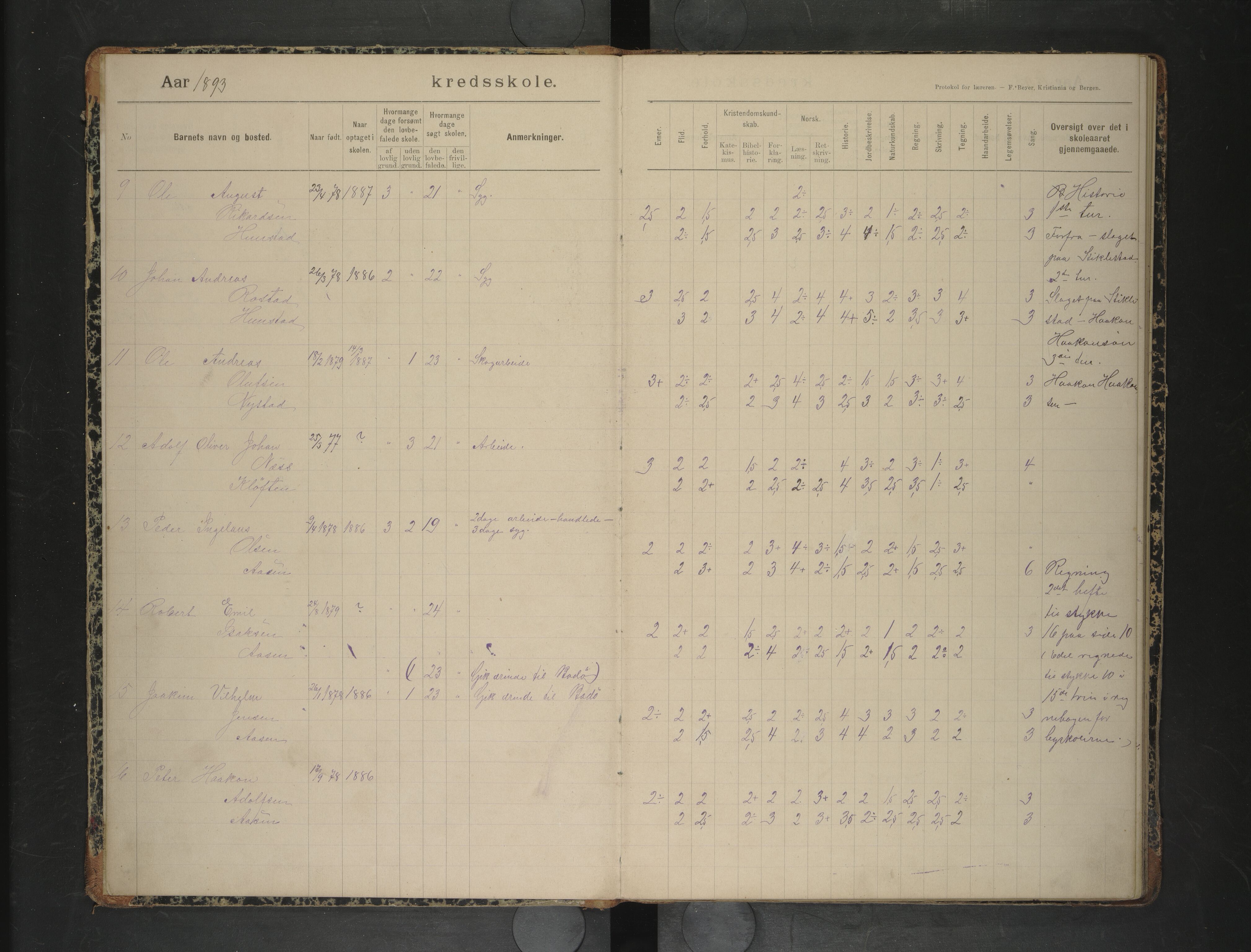 Bodin kommune. Støver skolekrets, AIN/K-18431.510.07/F/Fa/L0012: Skoleprotokoll. , 1893-1900