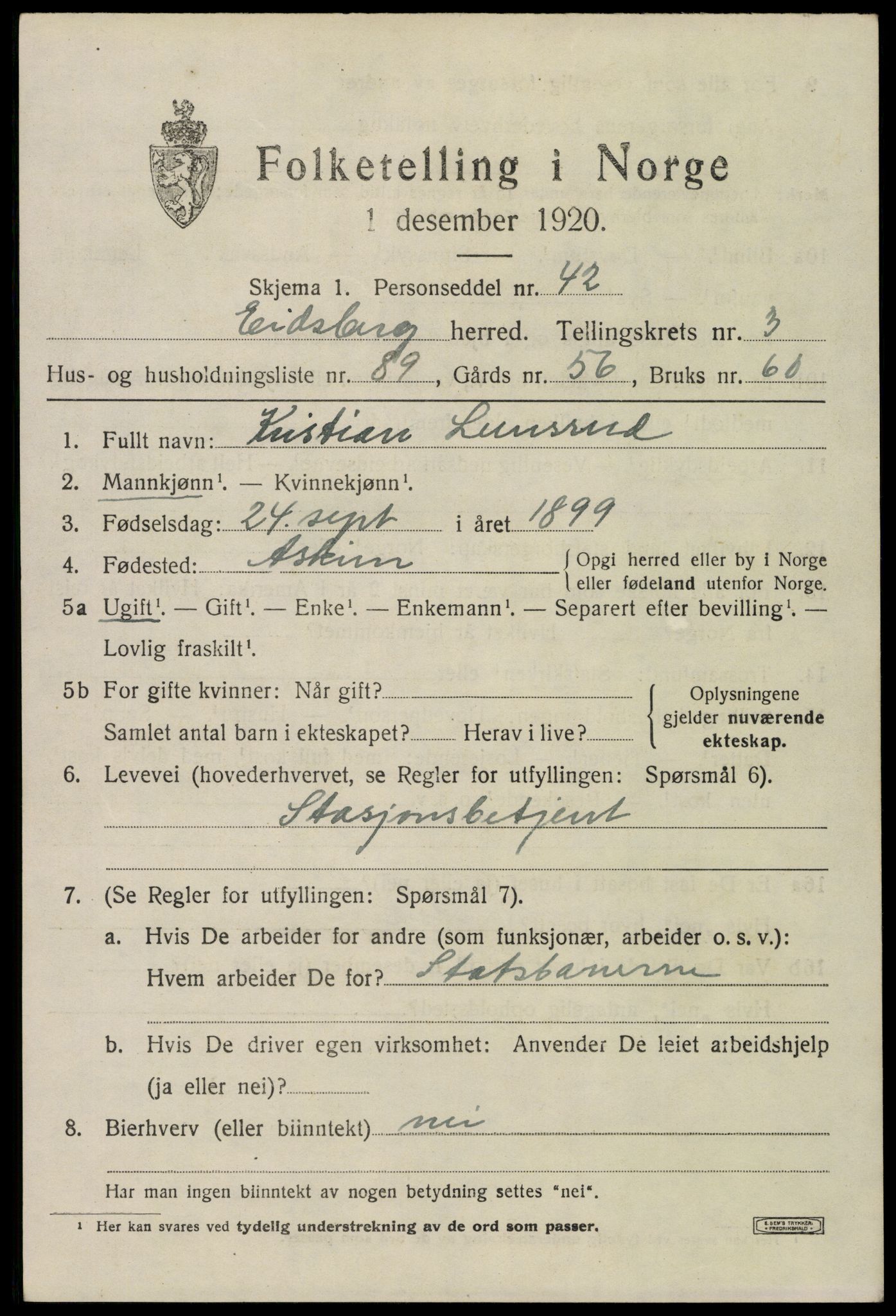 SAO, Folketelling 1920 for 0125 Eidsberg herred, 1920, s. 5073