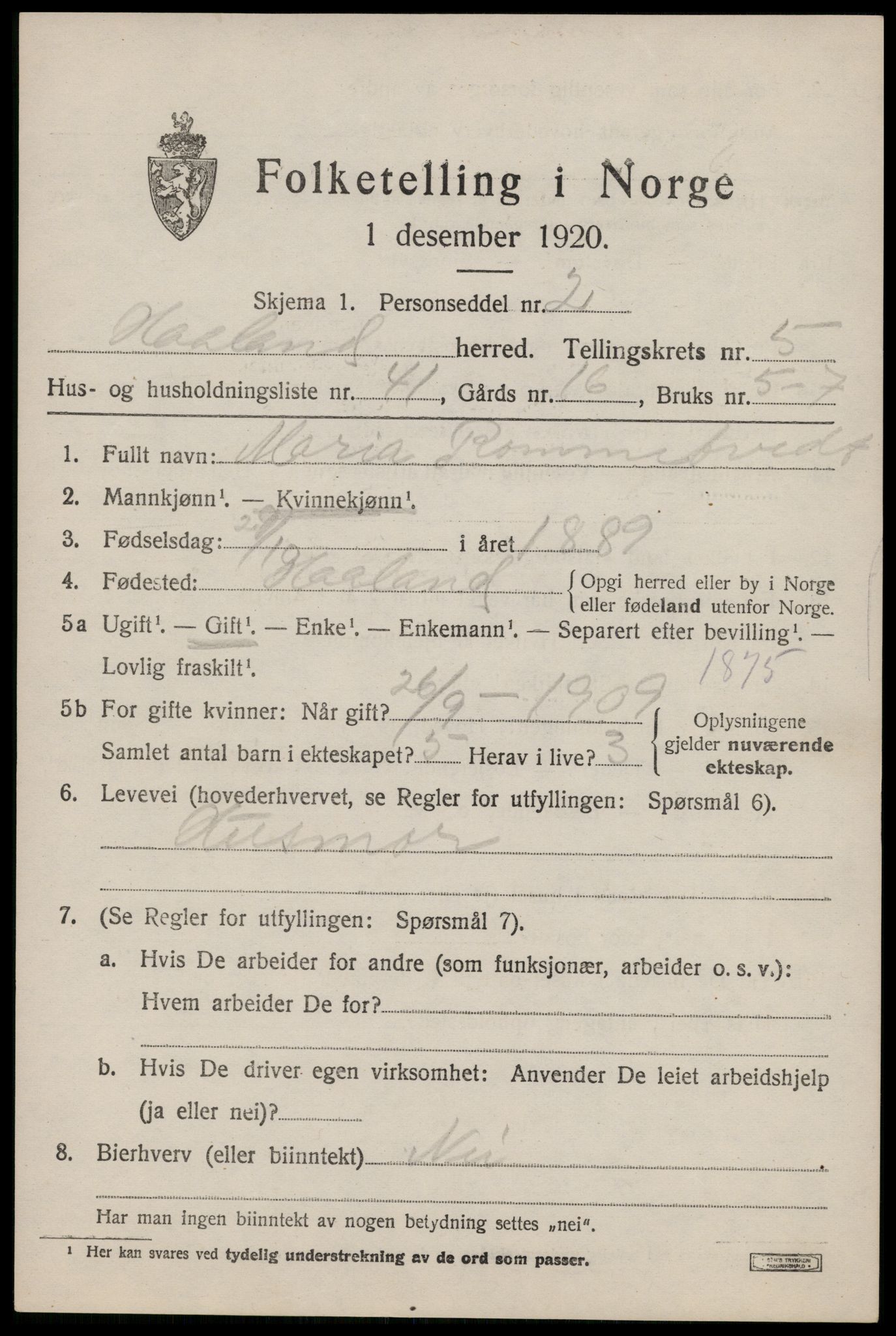 SAST, Folketelling 1920 for 1124 Håland herred, 1920, s. 5019