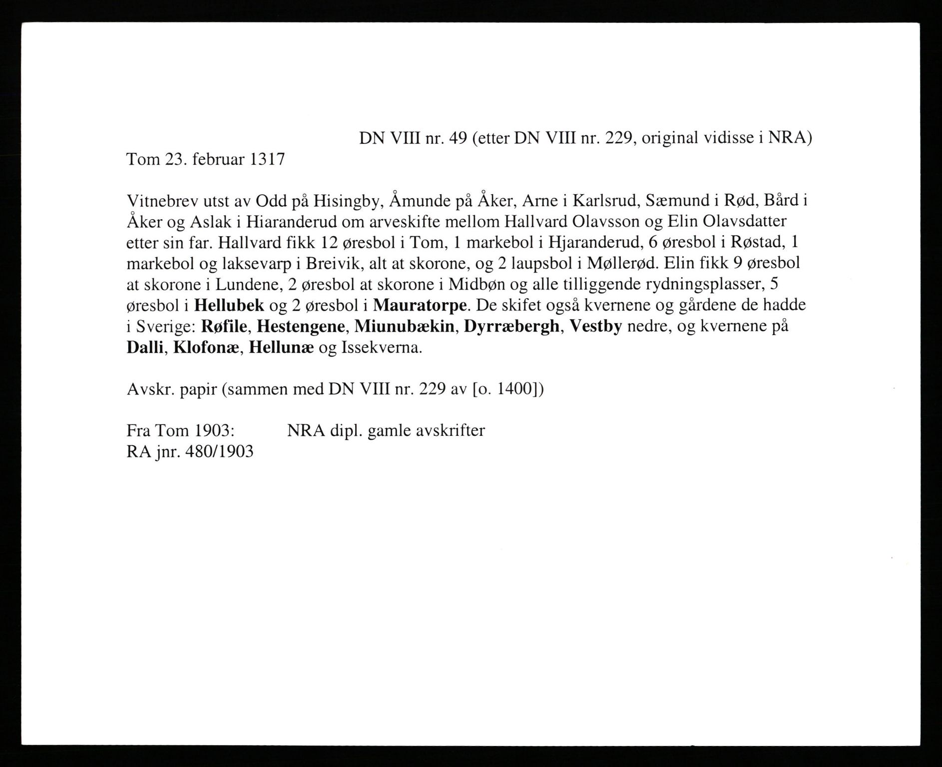 Riksarkivets diplomsamling, AV/RA-EA-5965/F35/F35b/L0001: Riksarkivets diplomer, seddelregister, 1307-1566, s. 3