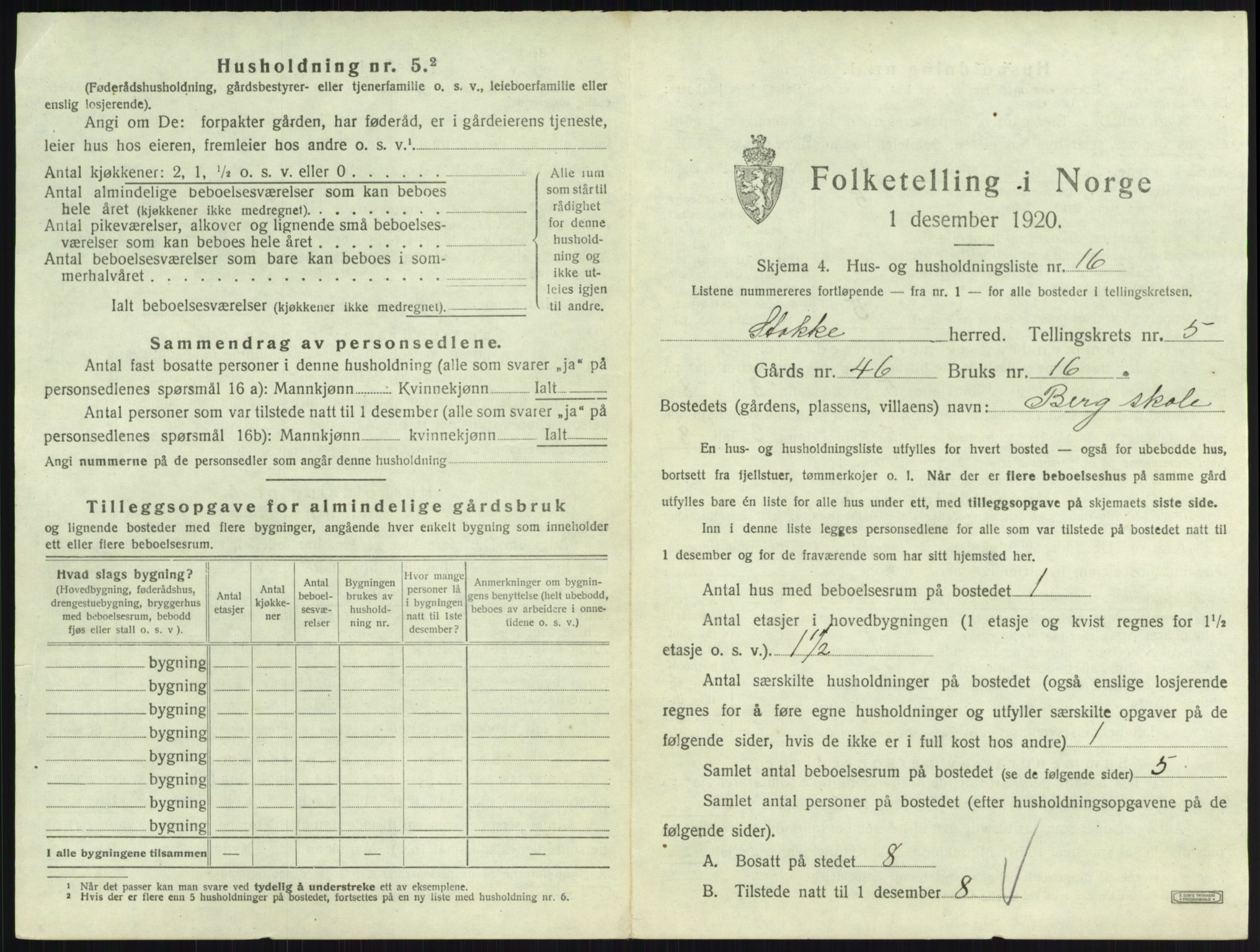 SAKO, Folketelling 1920 for 0720 Stokke herred, 1920, s. 1013