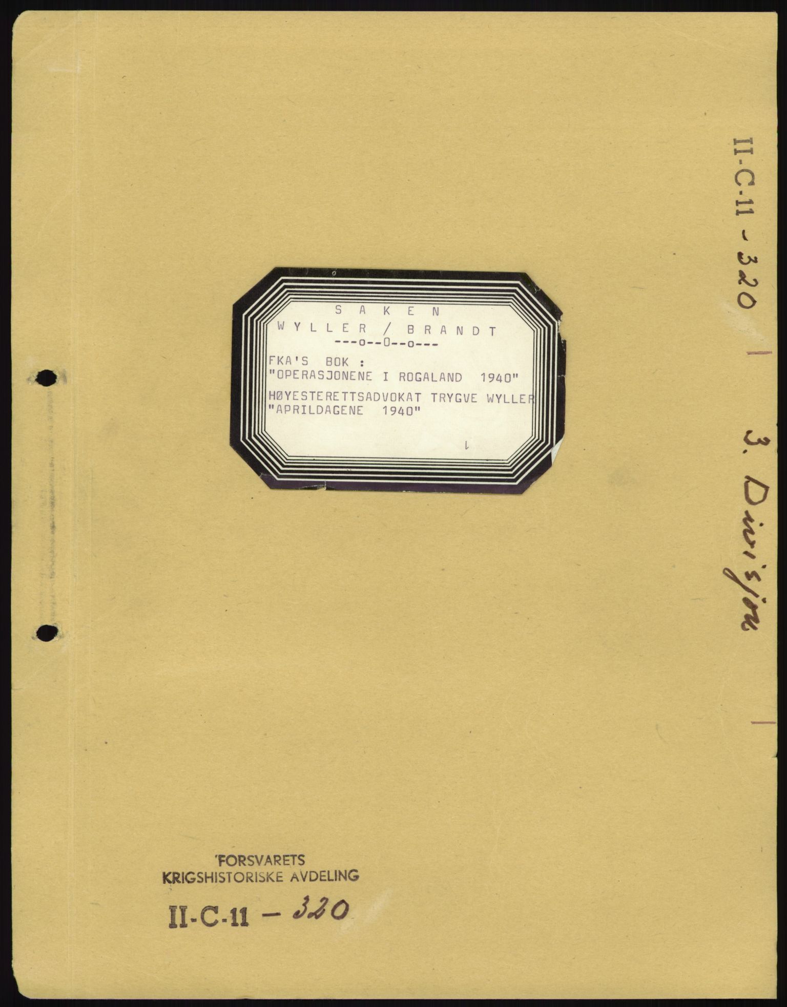 Forsvaret, Forsvarets krigshistoriske avdeling, AV/RA-RAFA-2017/Y/Yb/L0089: II-C-11-320  -  3. Divisjon., 1940-1962, s. 494