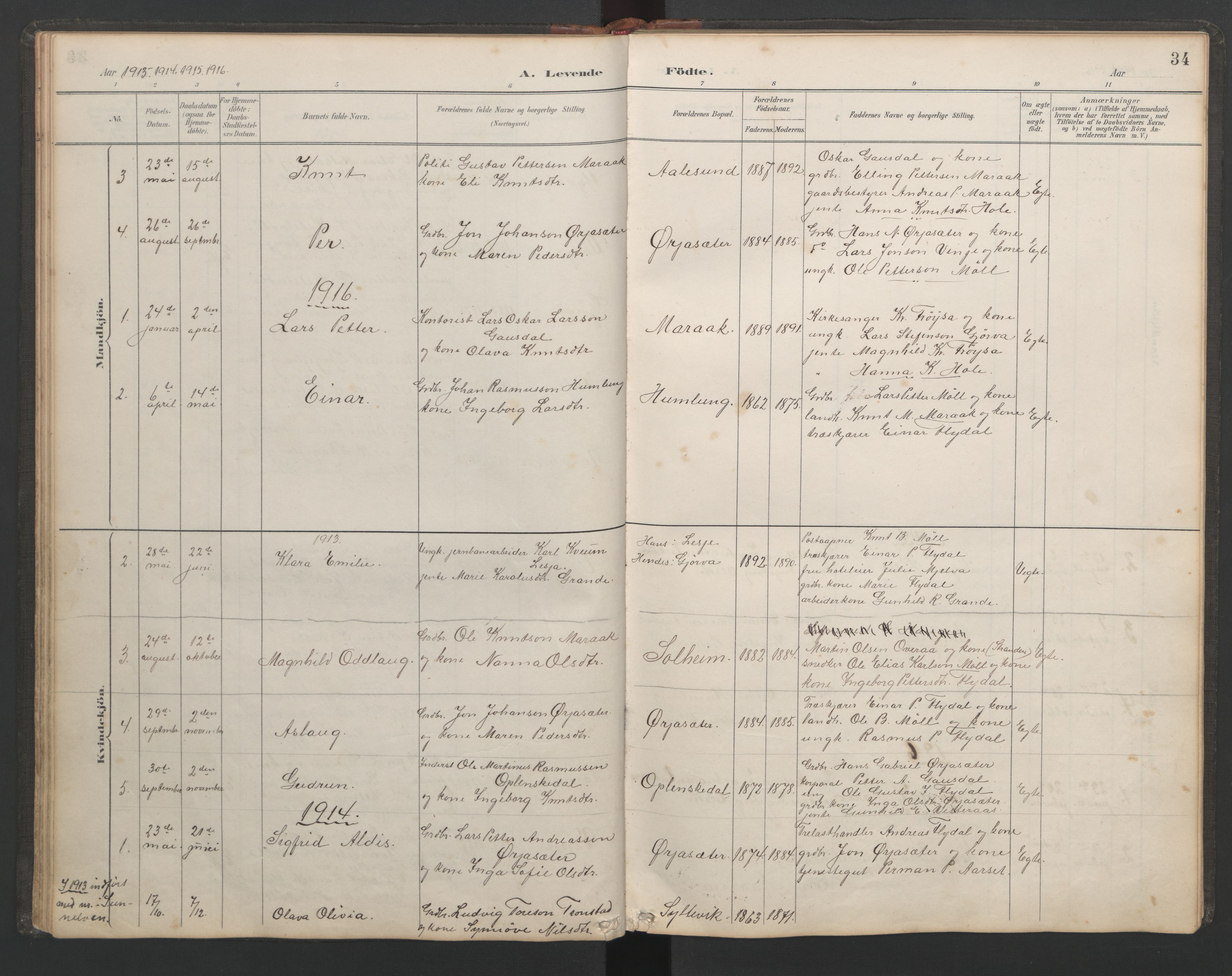 Ministerialprotokoller, klokkerbøker og fødselsregistre - Møre og Romsdal, AV/SAT-A-1454/518/L0236: Klokkerbok nr. 518C03, 1889-1960, s. 34