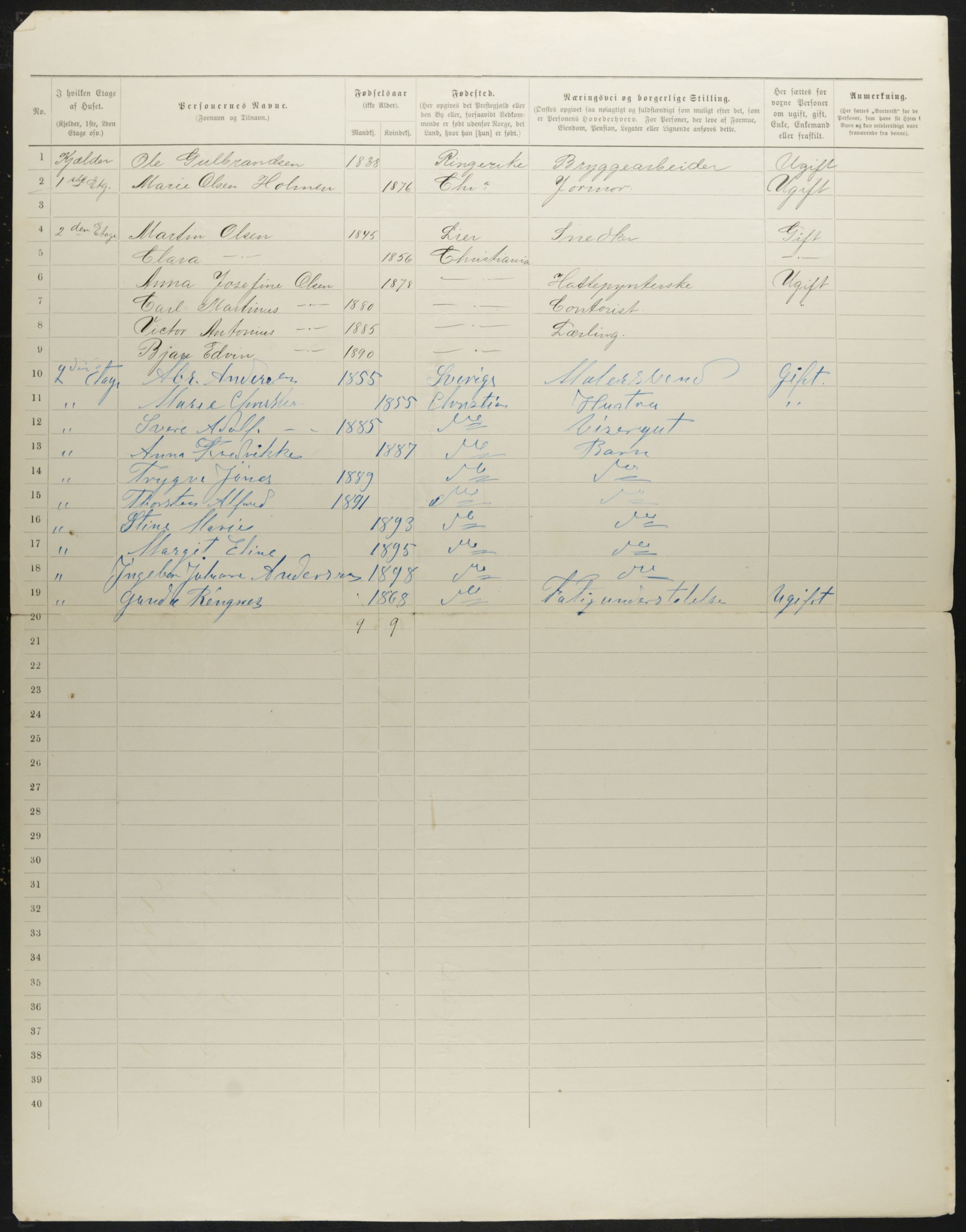 OBA, Kommunal folketelling 31.12.1901 for Kristiania kjøpstad, 1901, s. 479