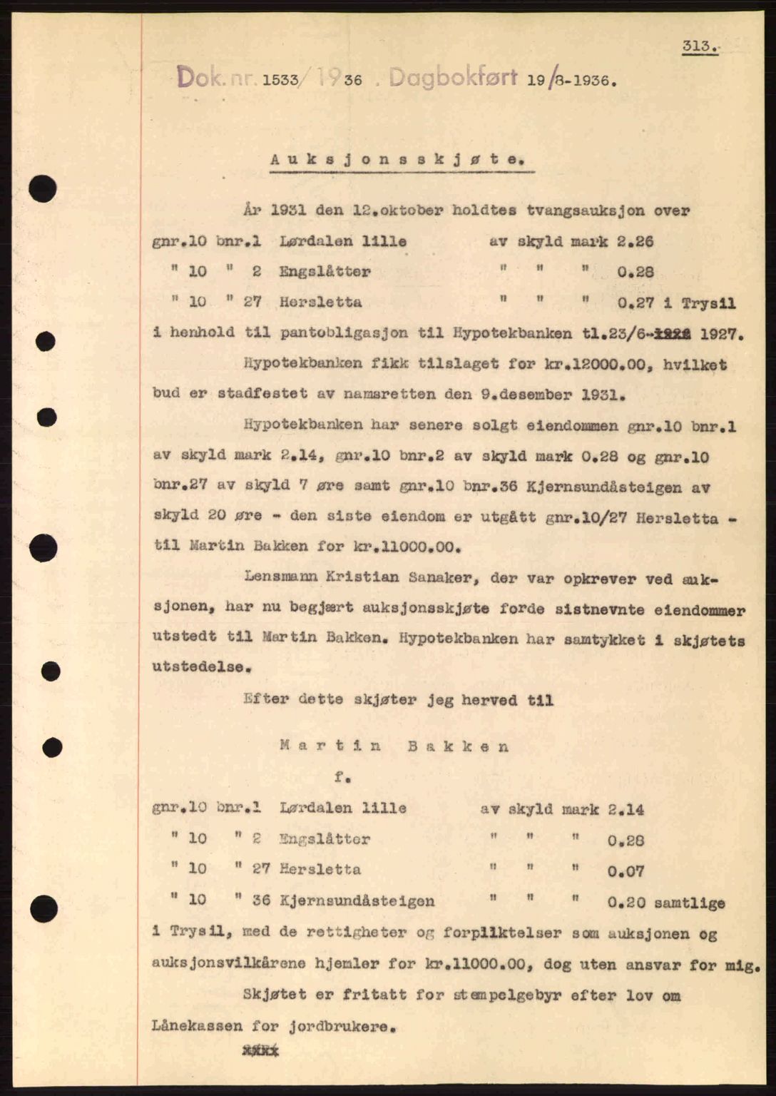 Sør-Østerdal sorenskriveri, SAH/TING-018/H/Hb/Hbb/L0054: Pantebok nr. A54, 1936-1936, Dagboknr: 1533/1936