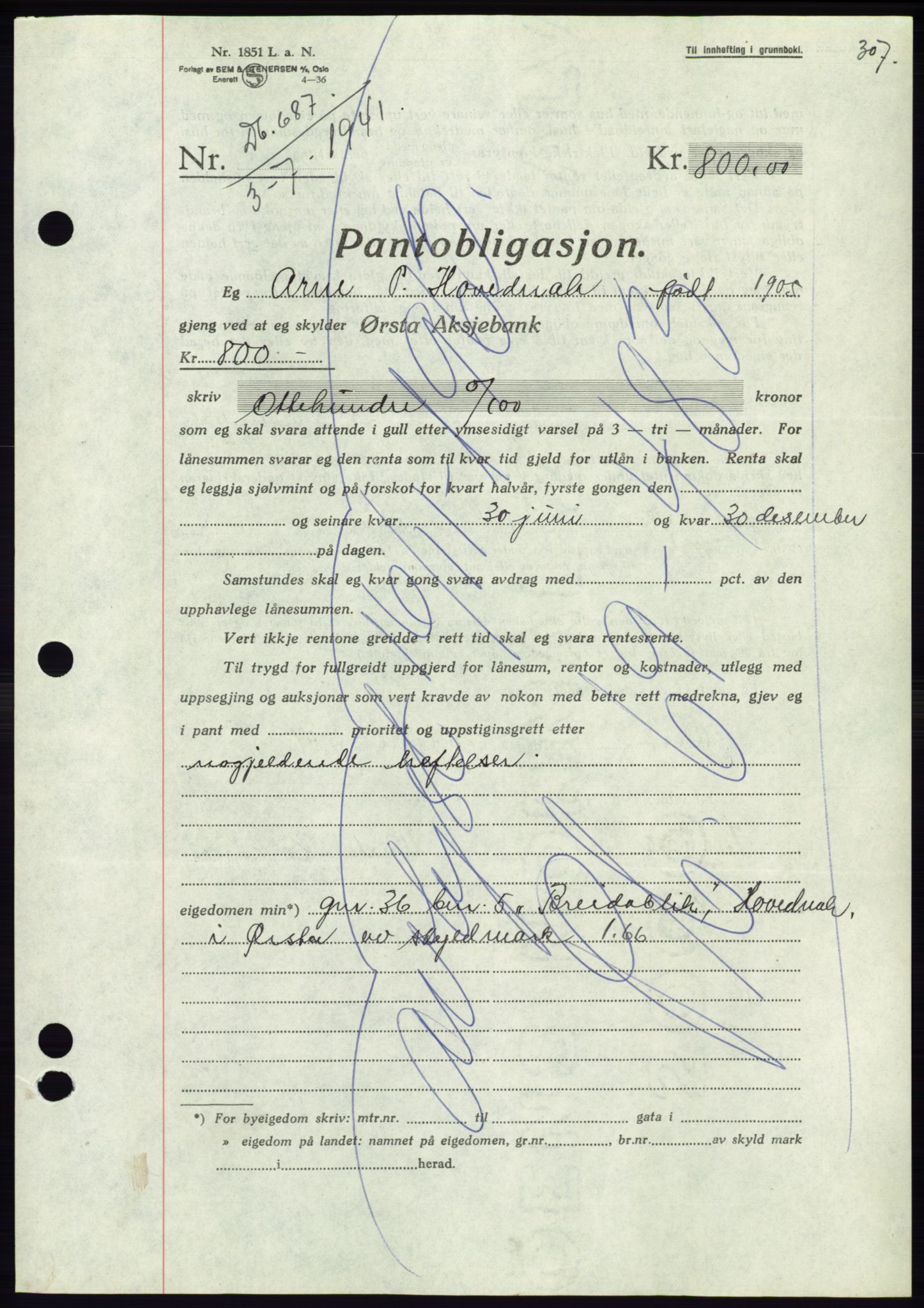 Søre Sunnmøre sorenskriveri, AV/SAT-A-4122/1/2/2C/L0071: Pantebok nr. 65, 1941-1941, Dagboknr: 687/1941