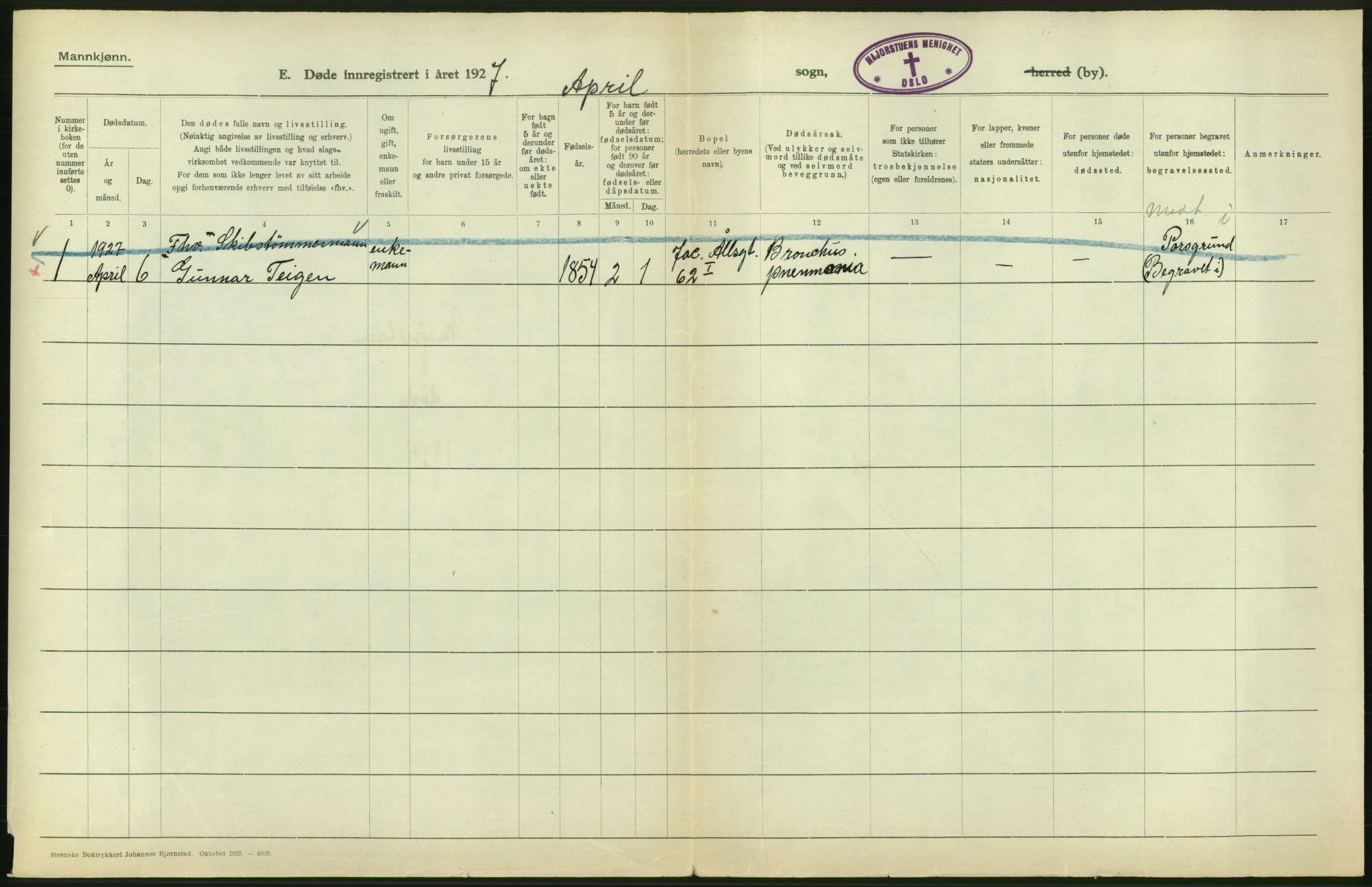 Statistisk sentralbyrå, Sosiodemografiske emner, Befolkning, AV/RA-S-2228/D/Df/Dfc/Dfcg/L0009: Oslo: Døde menn, 1927, s. 544