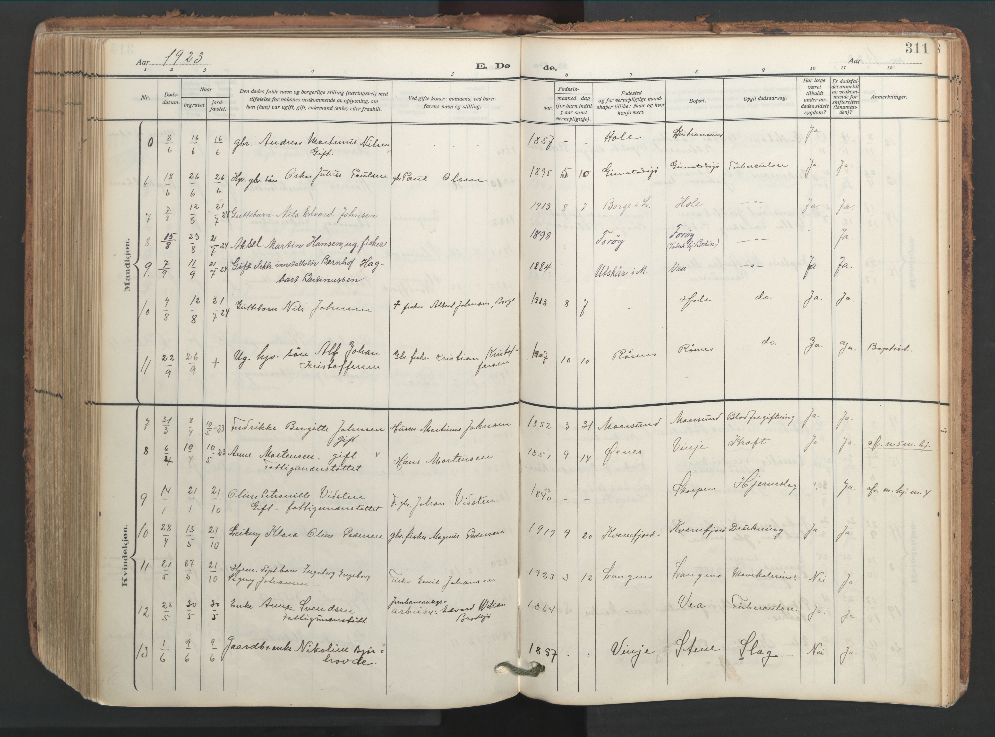Ministerialprotokoller, klokkerbøker og fødselsregistre - Nordland, AV/SAT-A-1459/891/L1306: Ministerialbok nr. 891A11, 1911-1927, s. 311