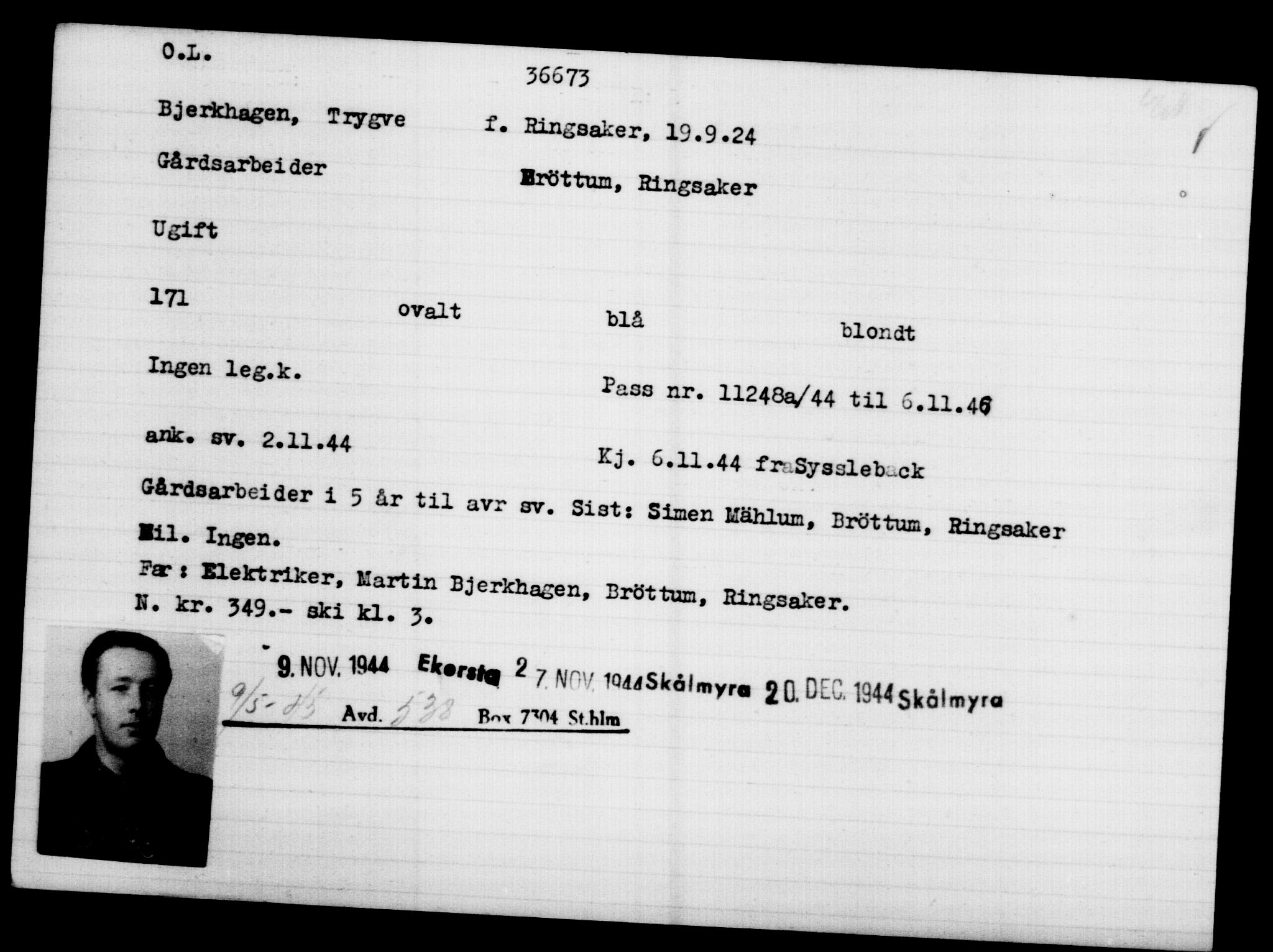 Utenriksstasjonene, Legasjonen i Stockholm, Flyktningkontoret, AV/RA-S-6753/V/Va/L0014: Kjesäterkartoteket, flyktninger med registreringsnr. 34700-37855, 1940-1945, s. 2074