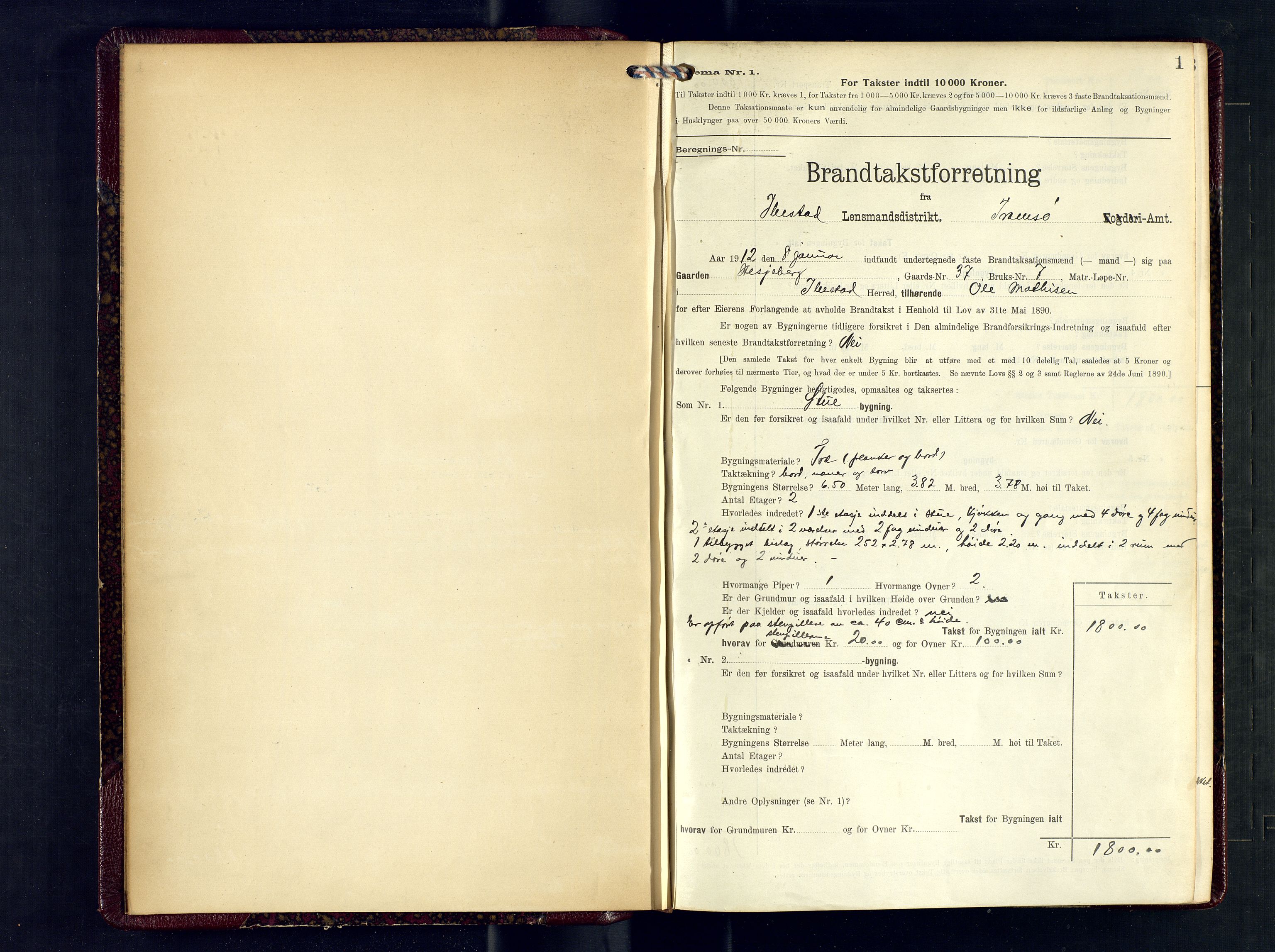 Ibestad lensmannskontor, SATØ/S-1499/F/Fv/Fvh/L0274: Branntakstprotokoller, 1912-1915, s. 1