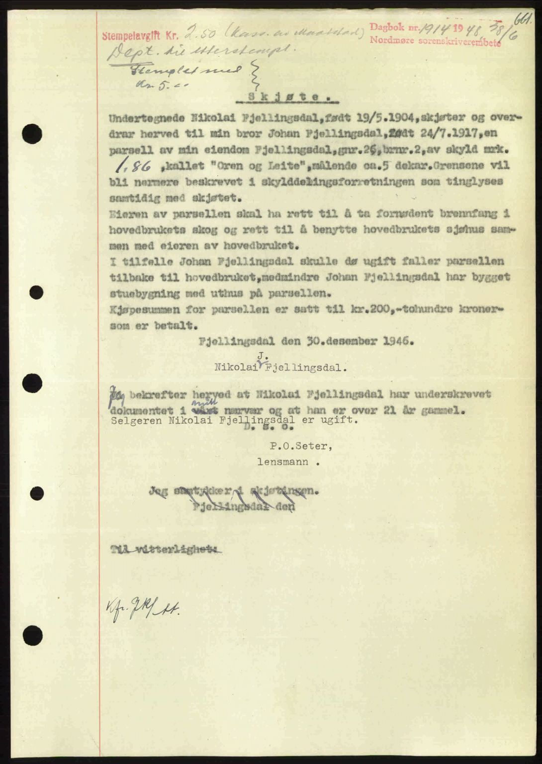 Nordmøre sorenskriveri, SAT/A-4132/1/2/2Ca: Pantebok nr. A108, 1948-1948, Dagboknr: 1914/1948