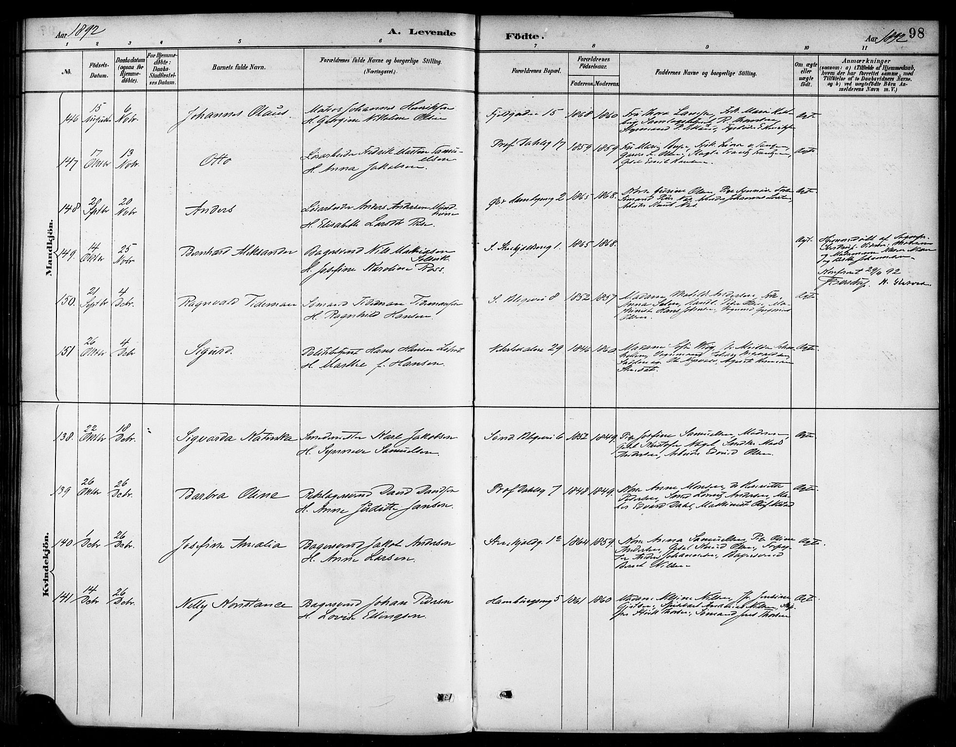 Korskirken sokneprestembete, SAB/A-76101/H/Haa/L0022: Ministerialbok nr. B 8, 1889-1899, s. 98