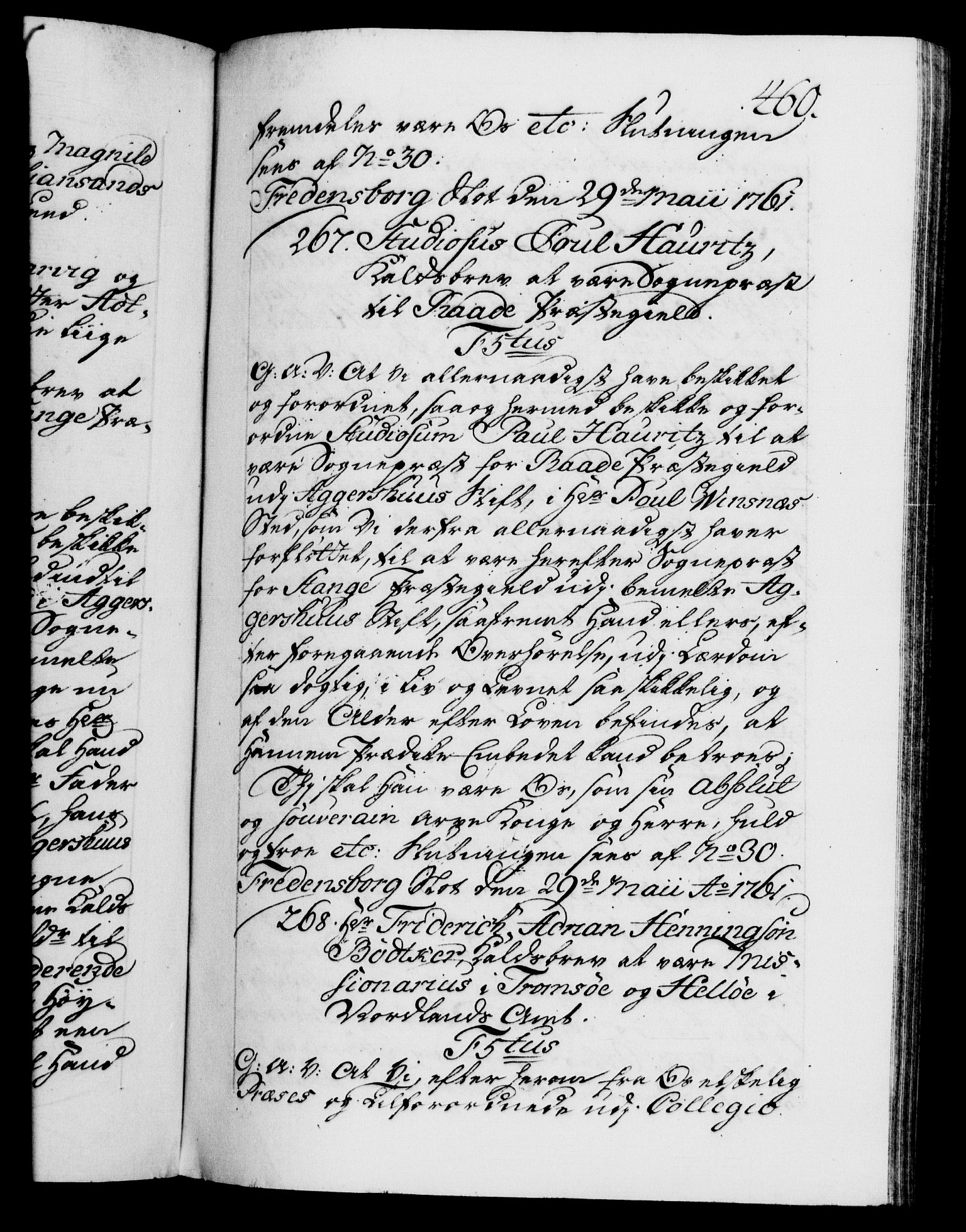 Danske Kanselli 1572-1799, AV/RA-EA-3023/F/Fc/Fca/Fcaa/L0041: Norske registre, 1760-1762, s. 460a