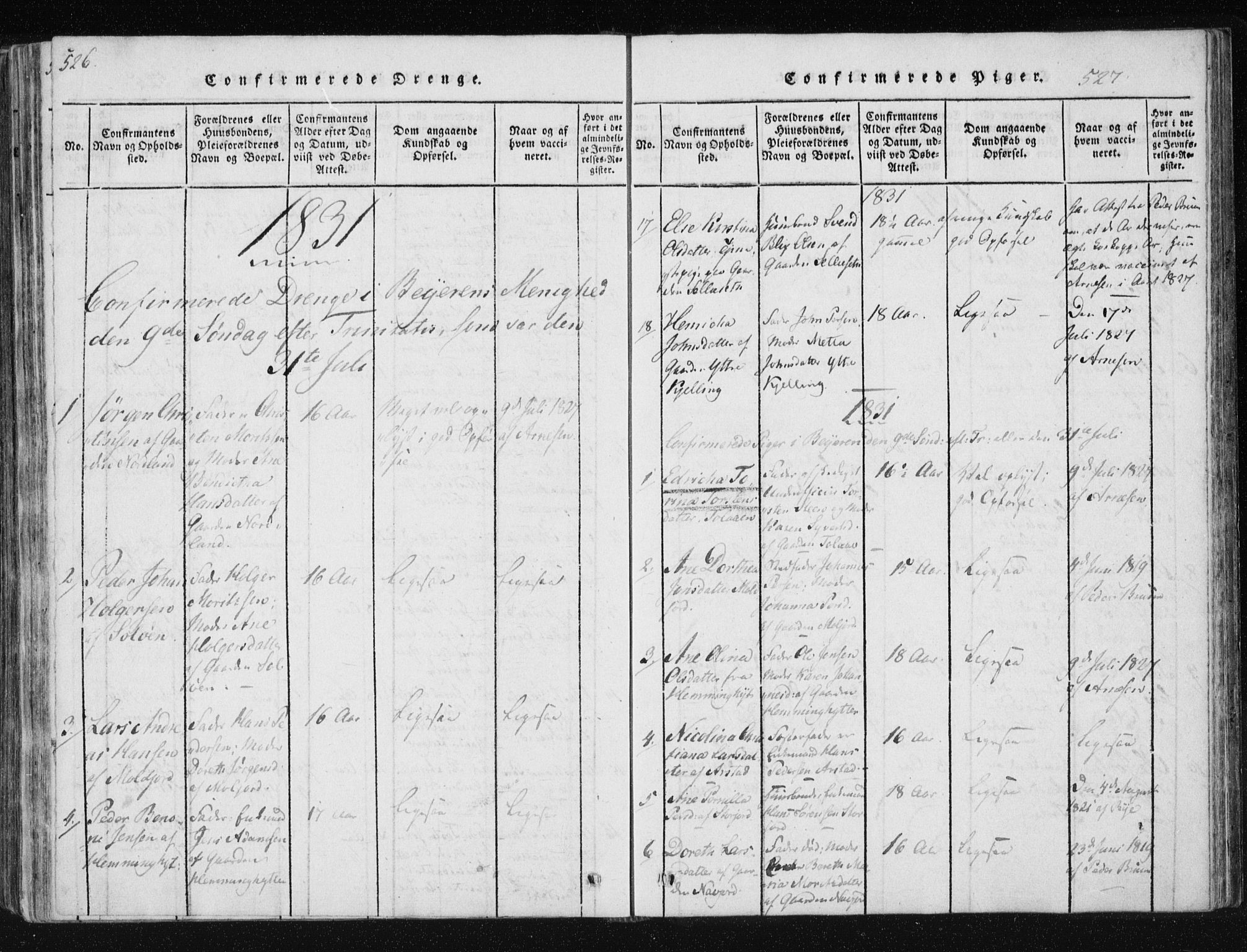 Ministerialprotokoller, klokkerbøker og fødselsregistre - Nordland, AV/SAT-A-1459/805/L0096: Ministerialbok nr. 805A03, 1820-1837, s. 526-527