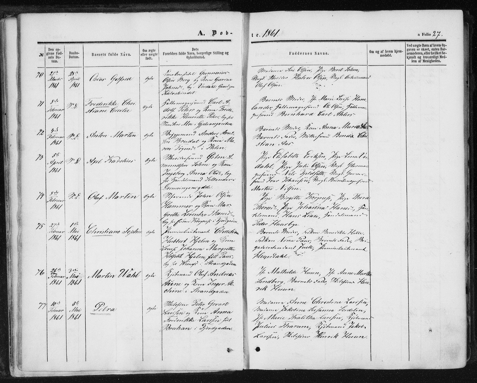 Ministerialprotokoller, klokkerbøker og fødselsregistre - Sør-Trøndelag, SAT/A-1456/602/L0115: Ministerialbok nr. 602A13, 1860-1872, s. 27