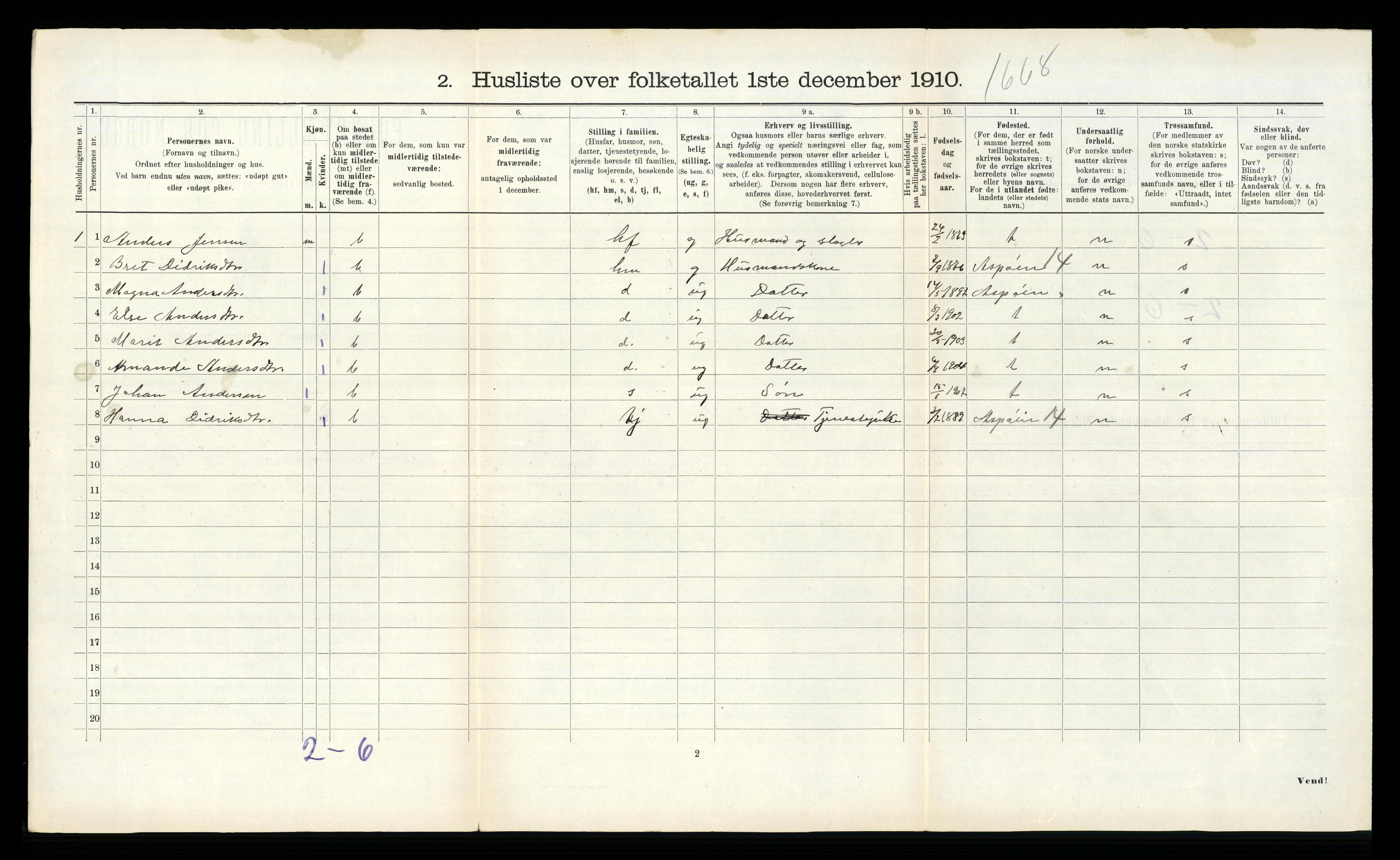 RA, Folketelling 1910 for 1560 Tingvoll herred, 1910, s. 394